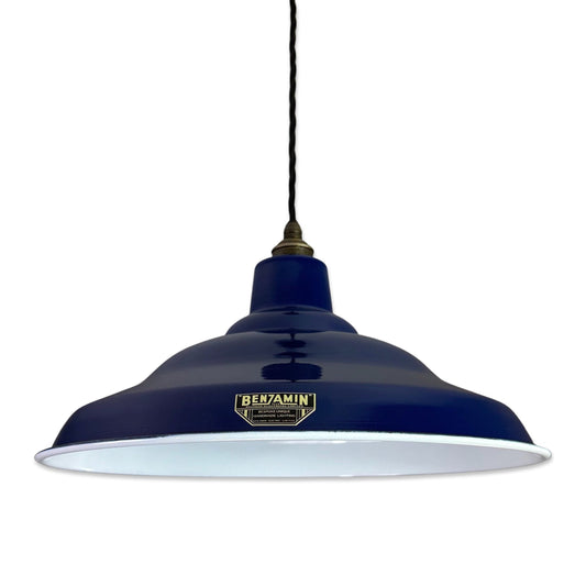 Bawsey ~ *Worn* Royal Blue Industrial factory shade light ceiling ~ 16 Inch