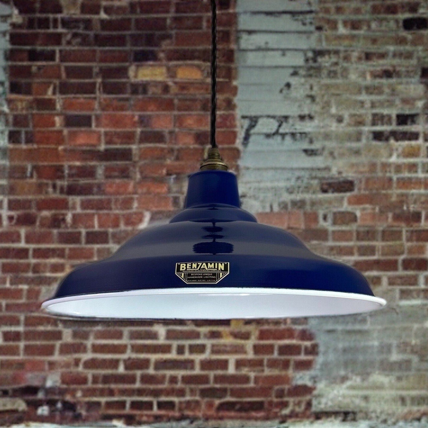 Bawsey ~ *Worn* Royal Blue Industrial factory shade light ceiling ~ 16 Inch