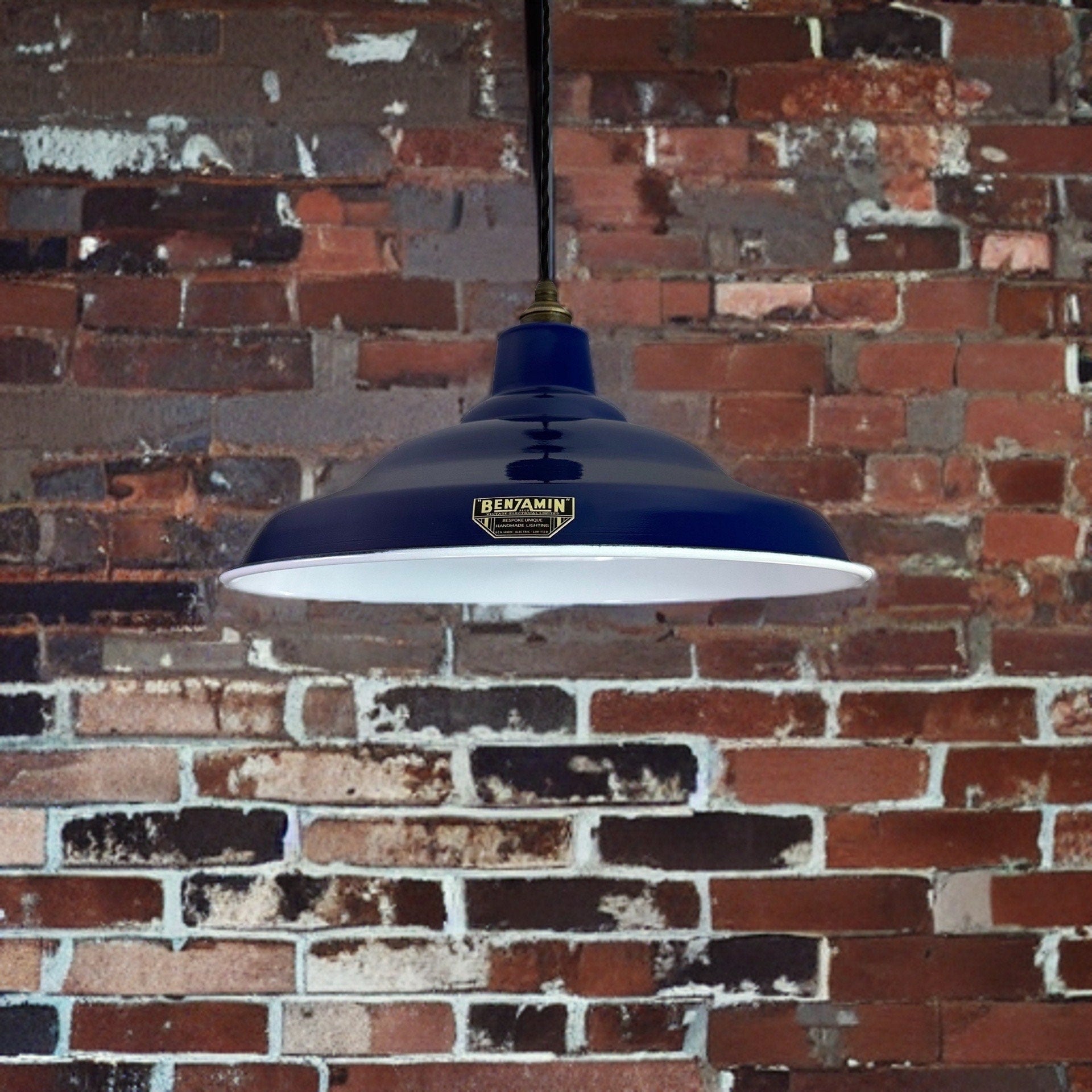 Bawsey ~ *Worn* Royal Blue Industrial factory shade light ceiling ~ 16 Inch