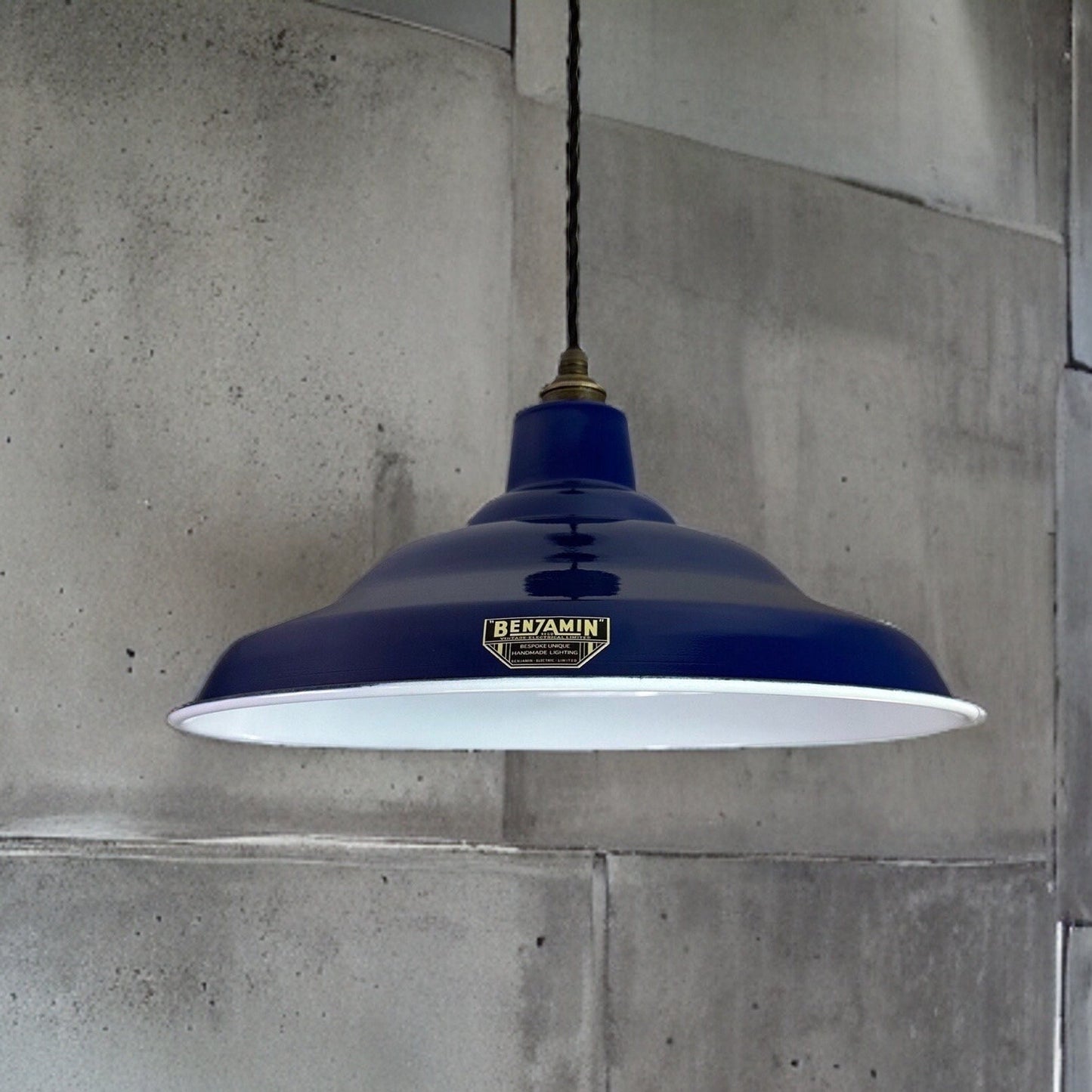 Bawsey ~ *Worn* Royal Blue Industrial factory shade light ceiling ~ 16 Inch