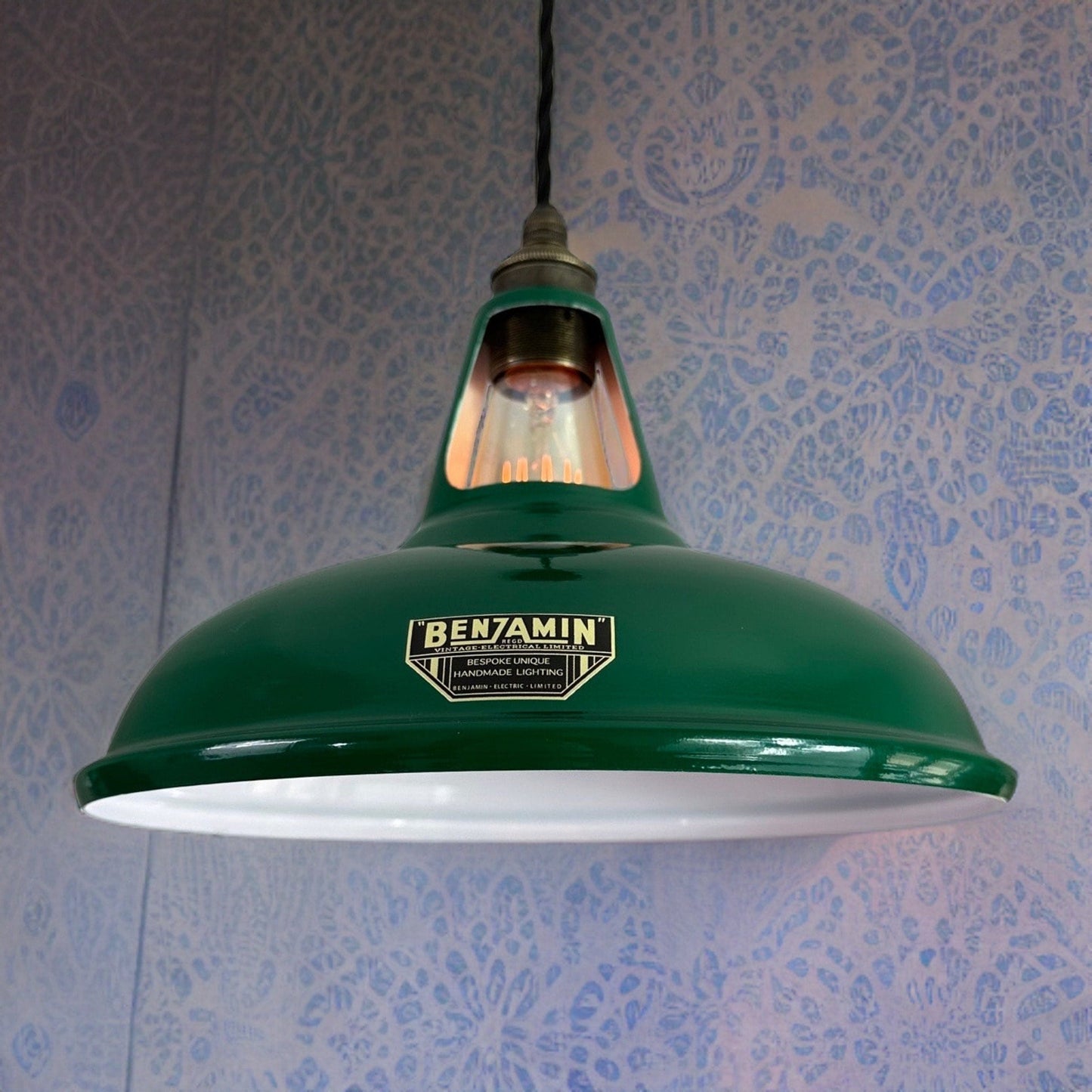 Cawston ~ Racing Green Solid Shade Slotted Design Pendant Set Light ~ 11 Inch