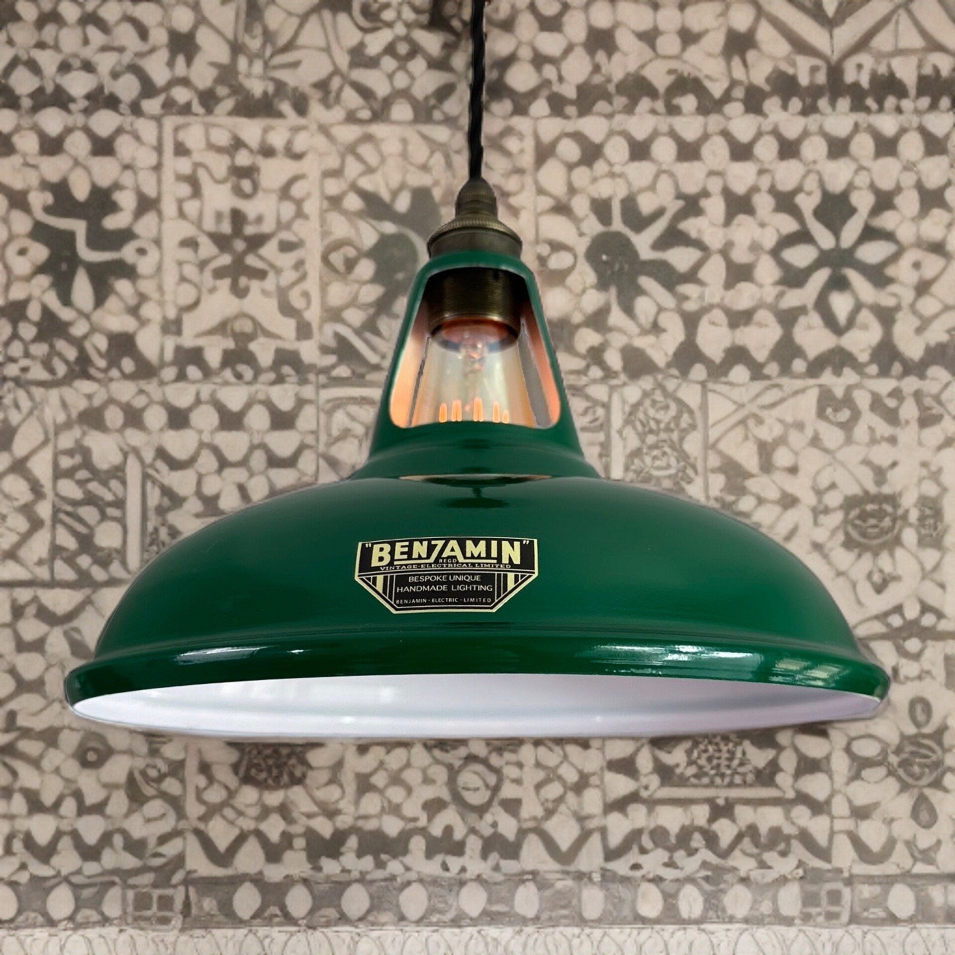 Cawston ~ Racing Green Solid Shade Slotted Design Pendant Set Light ~ 11 Inch