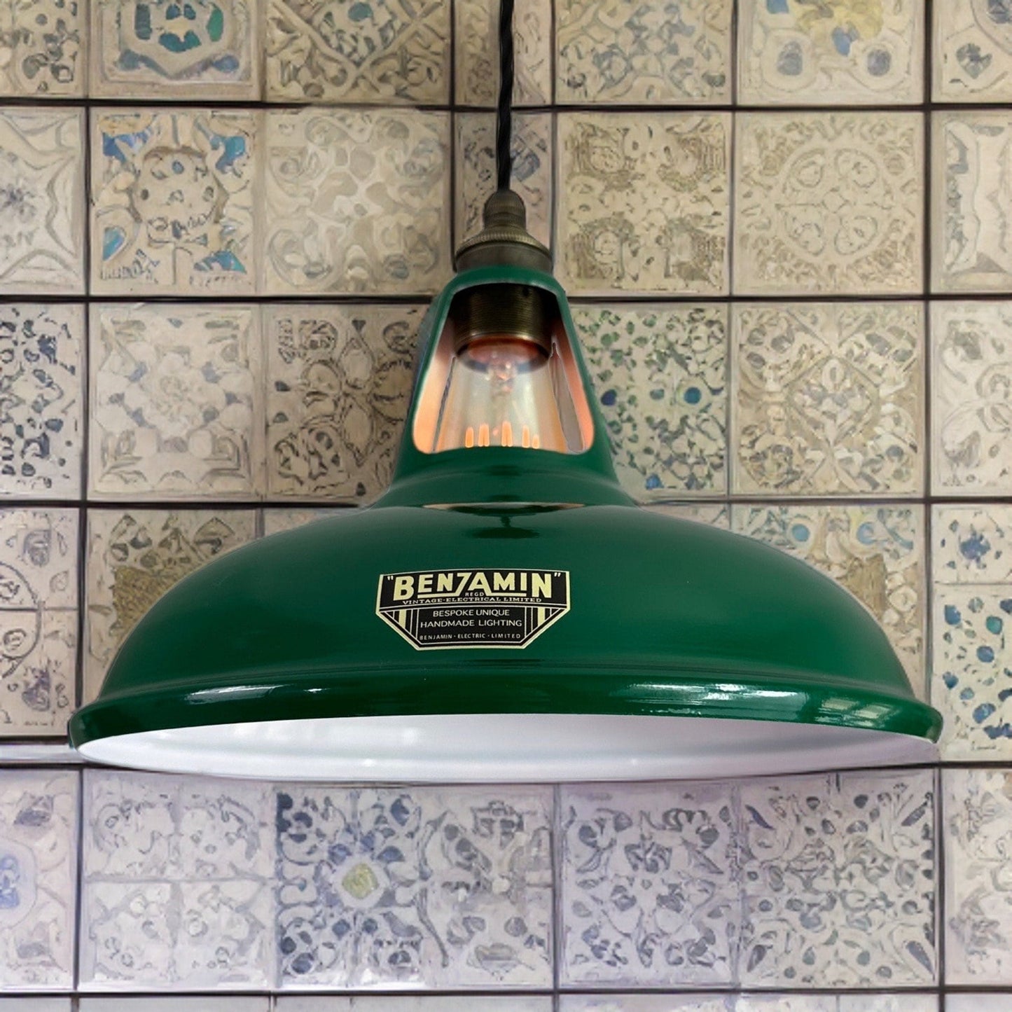 Cawston ~ Racing Green Solid Shade Slotted Design Pendant Set Light ~ 11 Inch