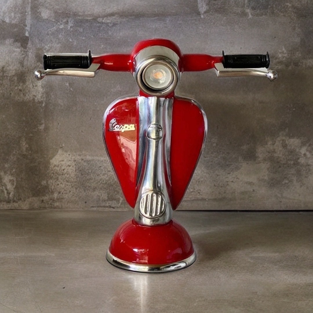 Vespa Red Scooter Table Lamp Vintage Style | Fabric Cable | Bedroom | Bedside Reading Light | Retro | Dimmable LED Bulb by Maxlume