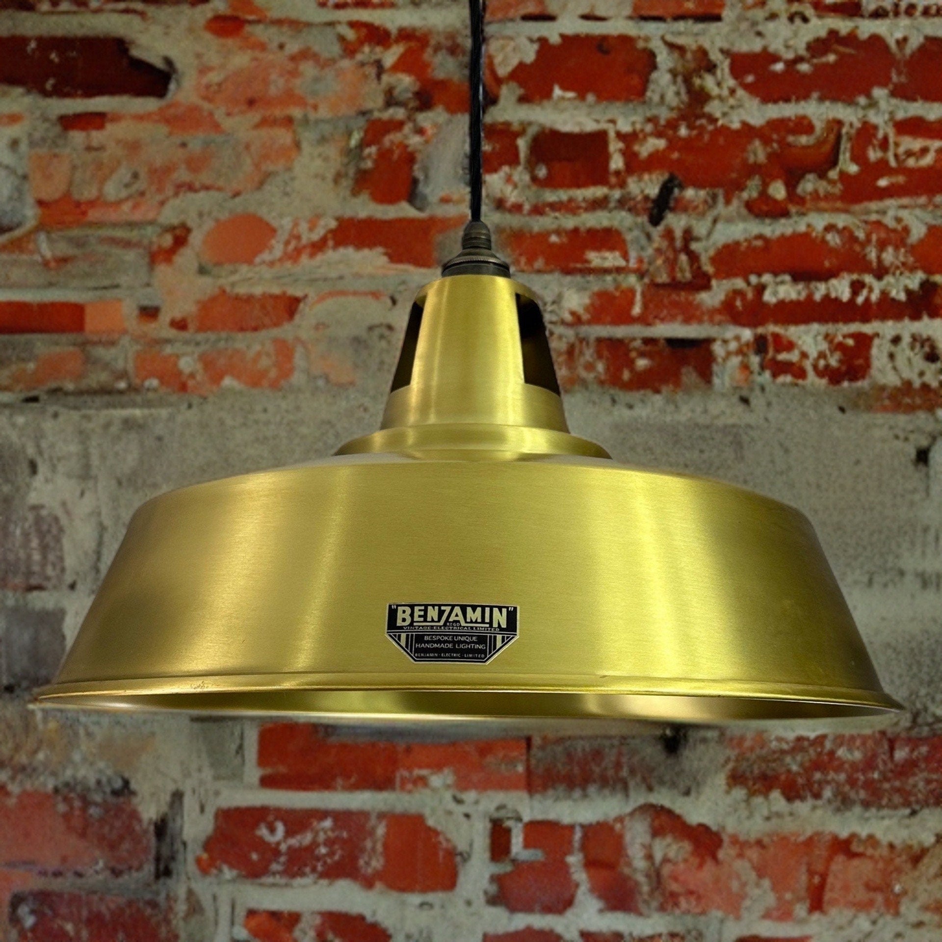 Wolferton XL ~ Brushed Brass Lampshade Coolie Design Pendant Ceiling Light ~ 15.5 Inch