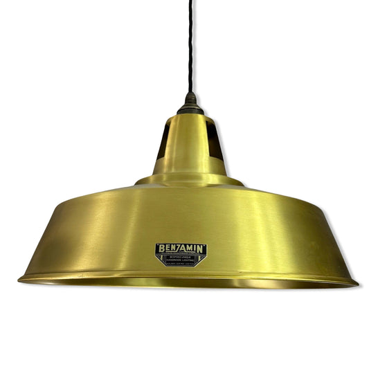 Wolferton XL ~ Brushed Brass Lampshade Coolie Design Pendant Ceiling Light ~ 15.5 Inch