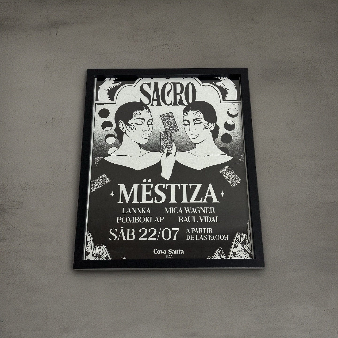 Sacro by Mëstiza ~ Cova Santa Framed Dj Artwork | Luxury Black Frame