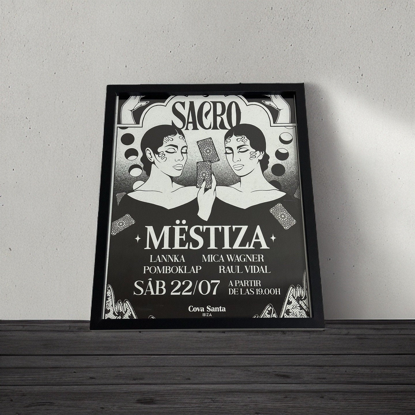 Sacro by Mëstiza ~ Cova Santa Framed Dj Artwork | Luxury Black Frame