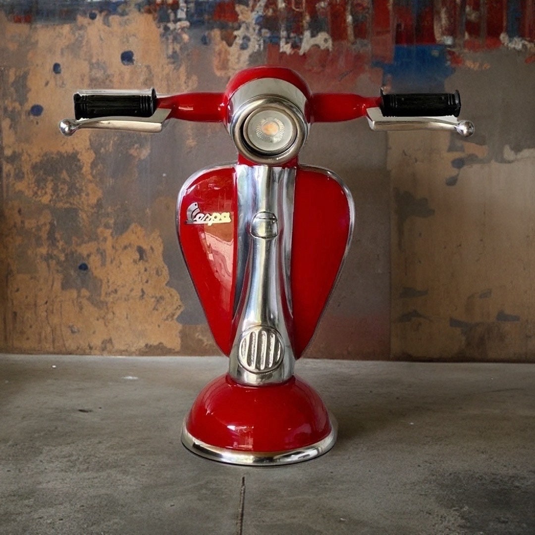 Vespa Red Scooter Table Lamp Vintage Style | Fabric Cable | Bedroom | Bedside Reading Light | Retro | Dimmable LED Bulb by Maxlume