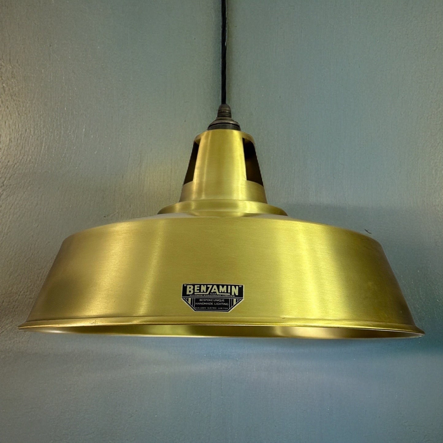 Wolferton XL ~ Brushed Brass Lampshade Coolie Design Pendant Ceiling Light ~ 15.5 Inch