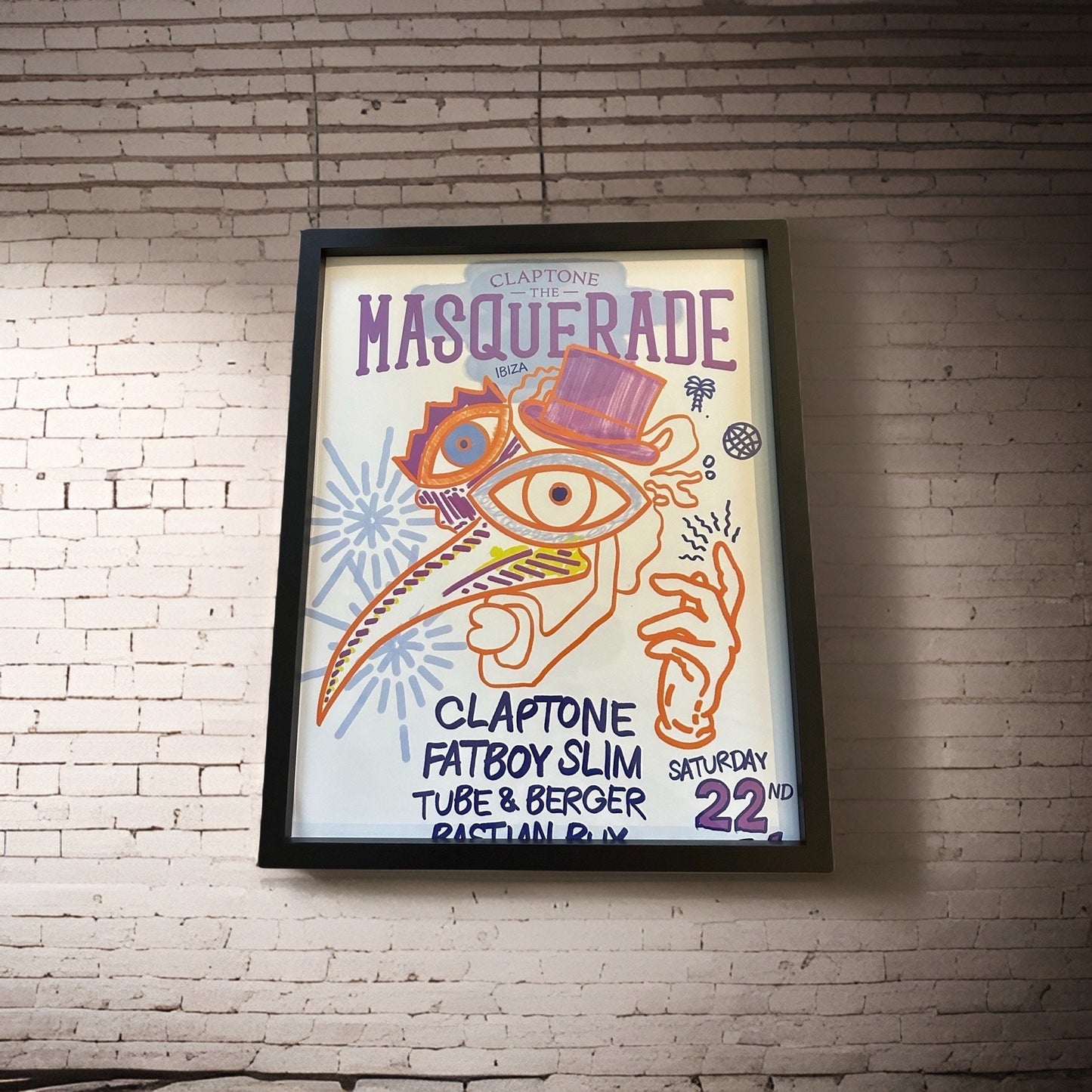 Masquerade ~ Genuine Official Pacha Ibiza Framed Dj Artwork Travel Poster | Luxury Black Frame