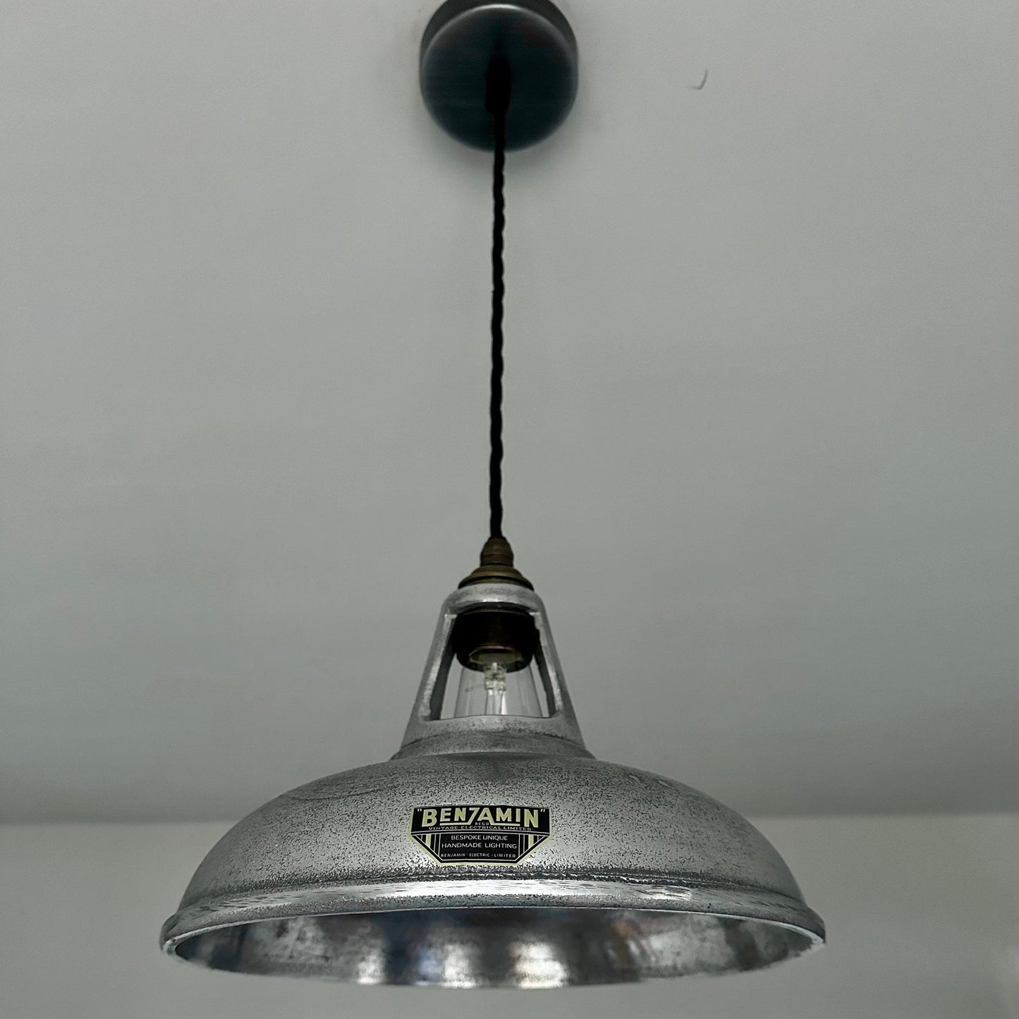 Cawston ~ Cast Pewter Grey Solid Shade 1932 Design Pendant Set Light | Ceiling Dining Room | Kitchen Table | Vintage Filament Bulb