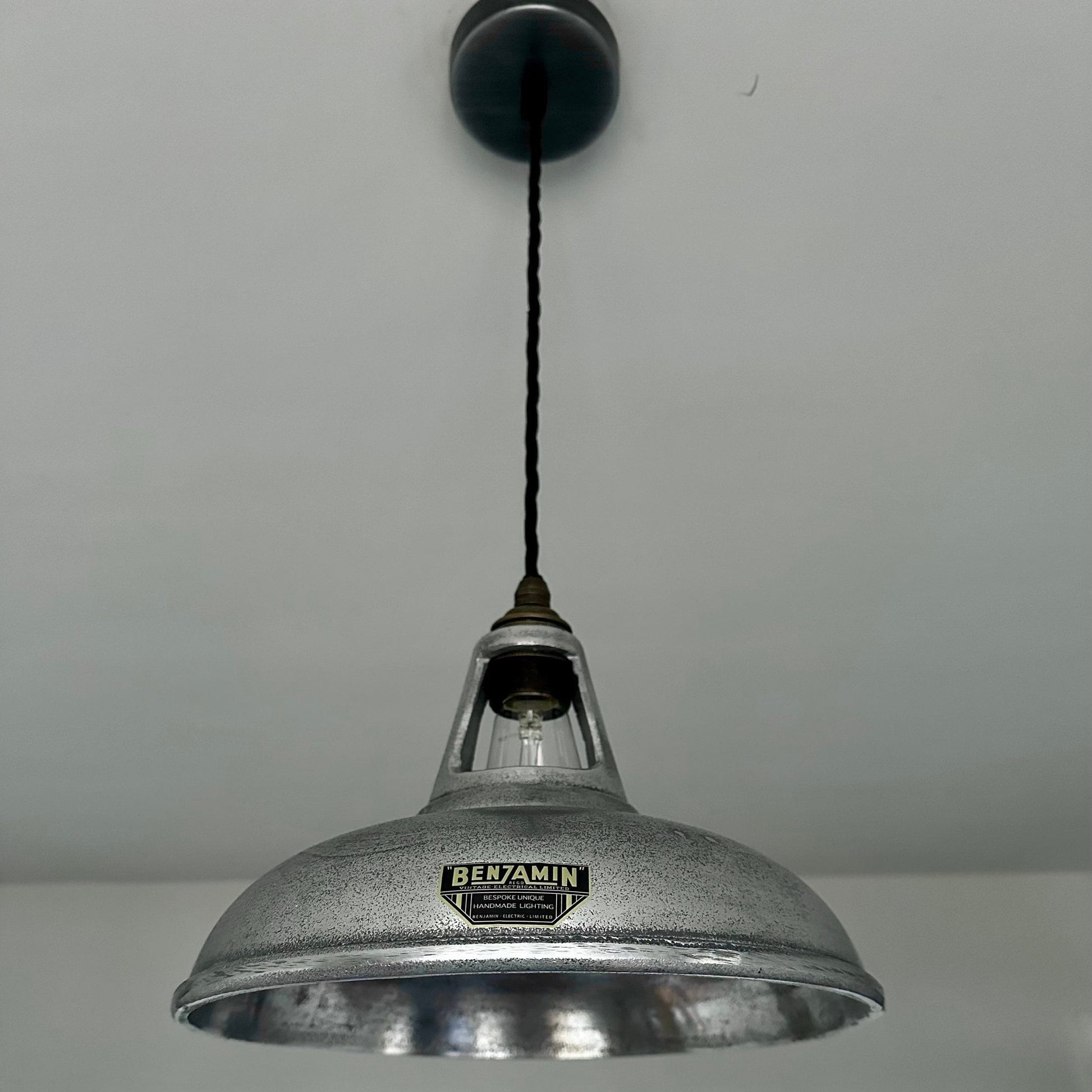 Cawston ~ Cast Pewter Grey Solid Shade 1932 Design Pendant Set Light | Ceiling Dining Room | Kitchen Table | Vintage Filament Bulb