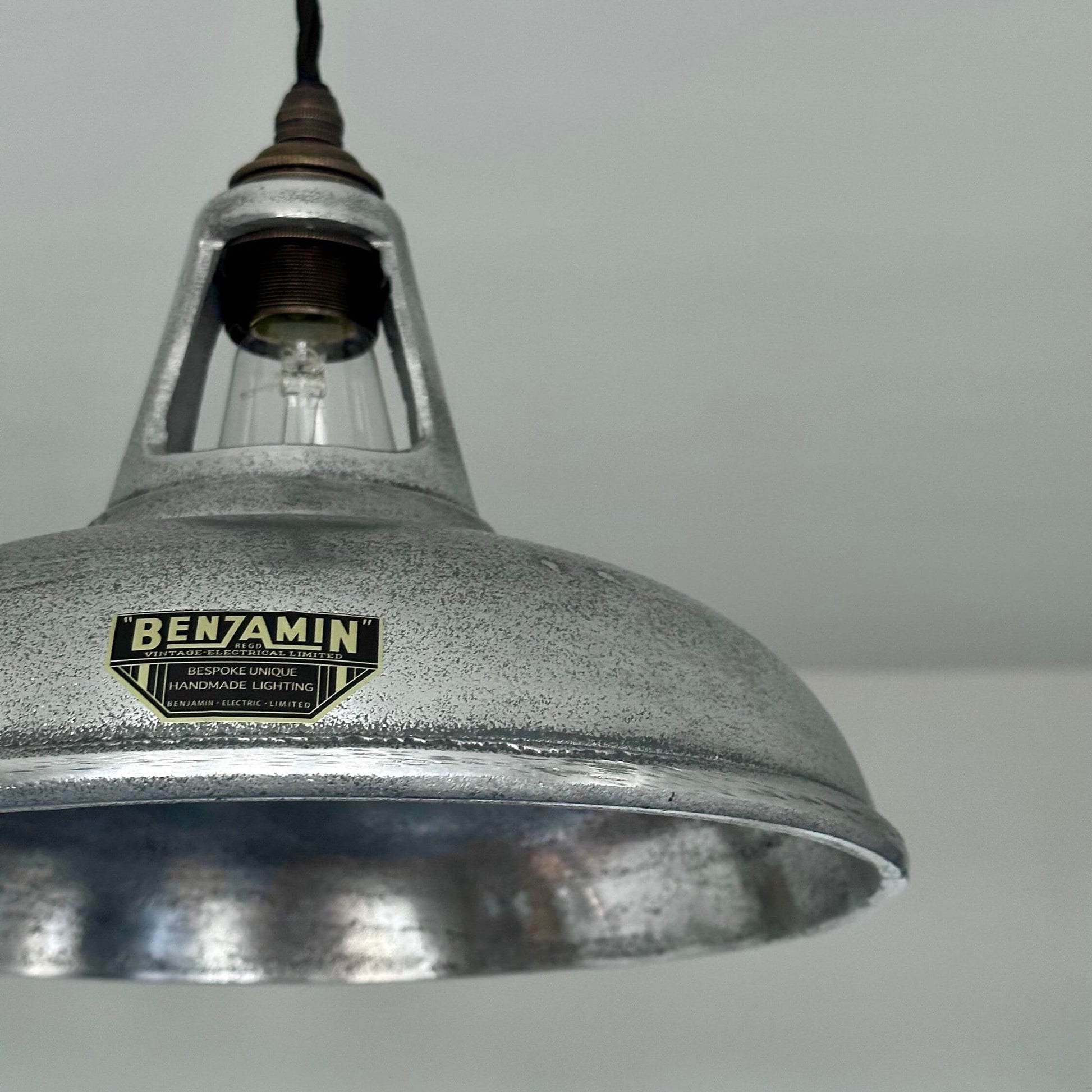 Cawston ~ Cast Pewter Grey Solid Shade 1932 Design Pendant Set Light | Ceiling Dining Room | Kitchen Table | Vintage Filament Bulb