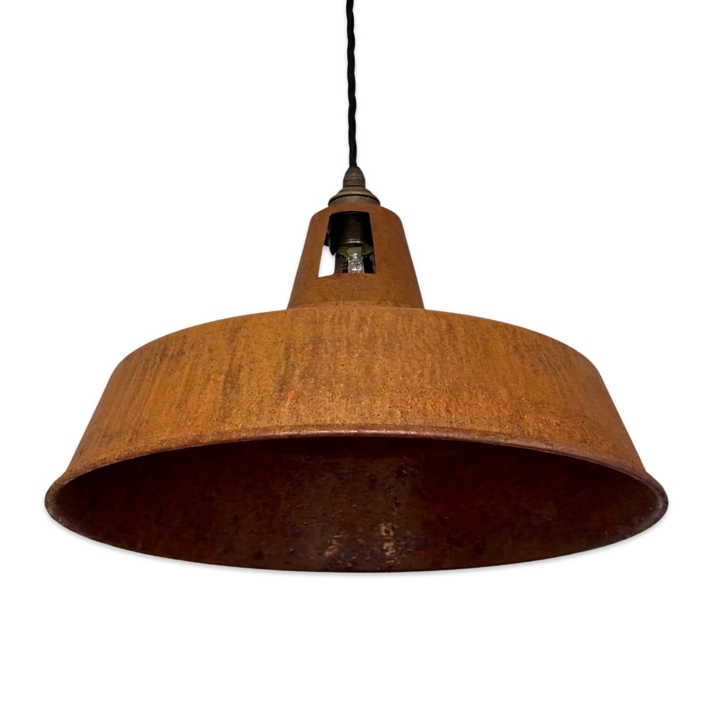 Wolferton XL ~ Rusted Steel Lampshade Slotted Design Pendant Ceiling Light ~ 15.5 Inch