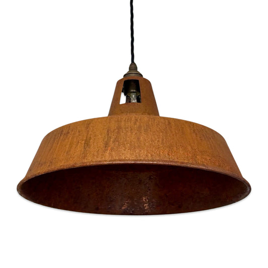 Wolferton XL ~ Rusted Steel Lampshade Slotted Design Pendant Ceiling Light ~ 15.5 Inch