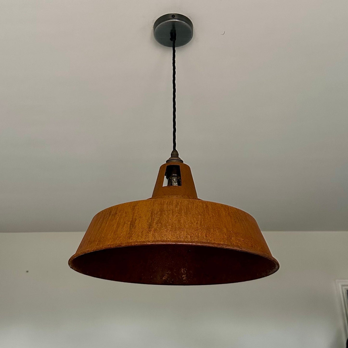 Wolferton XL ~ Rusted Steel Lampshade Slotted Design Pendant Ceiling Light ~ 15.5 Inch