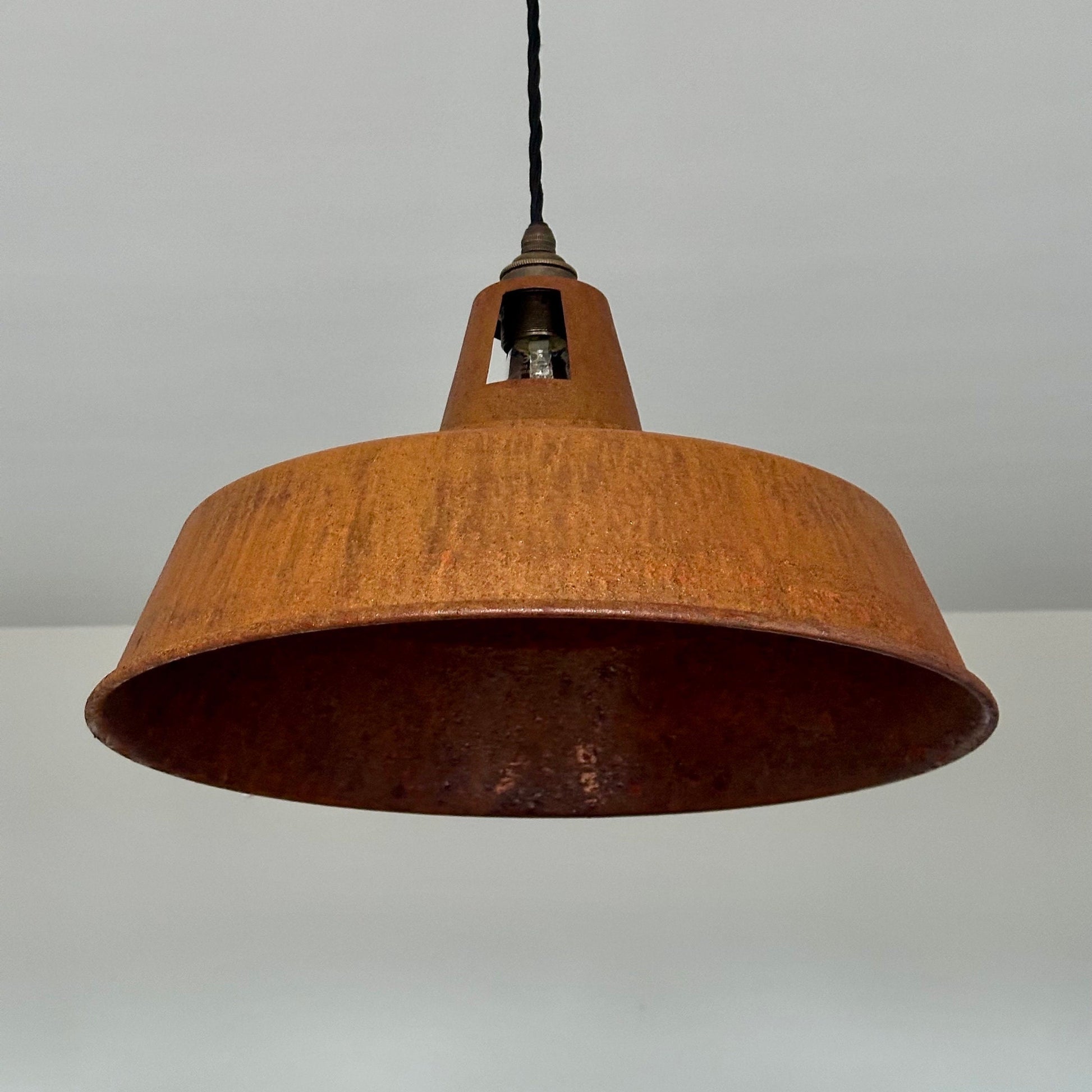 Wolferton XL ~ Rusted Steel Lampshade Slotted Design Pendant Ceiling Light ~ 15.5 Inch