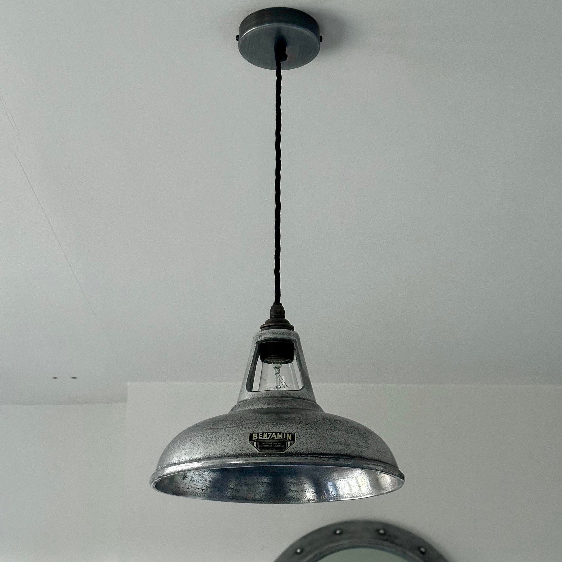 Cawston ~ Cast Pewter Grey Solid Shade 1932 Design Pendant Set Light | Ceiling Dining Room | Kitchen Table | Vintage Filament Bulb