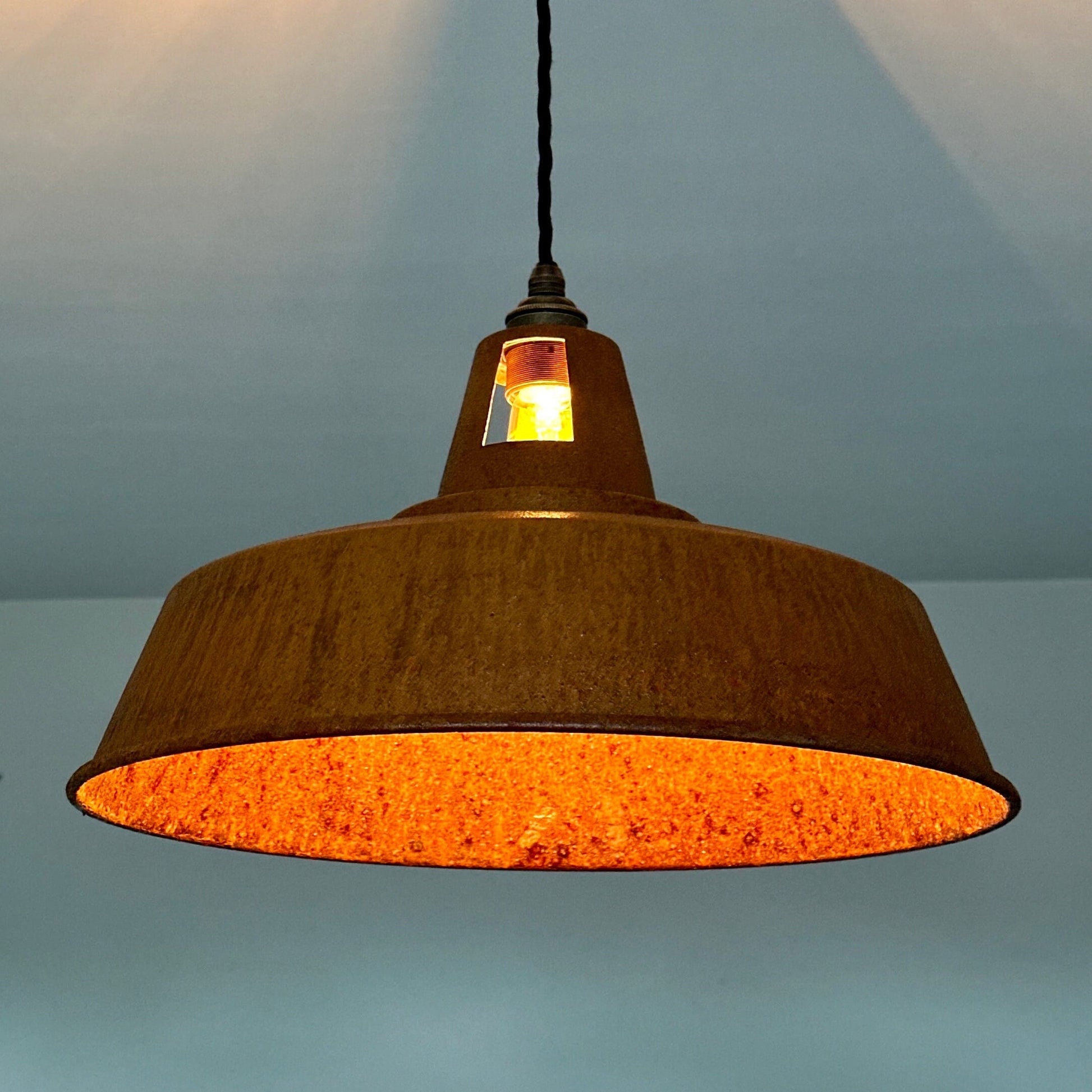 Wolferton XL ~ Rusted Steel Lampshade Slotted Design Pendant Ceiling Light ~ 15.5 Inch