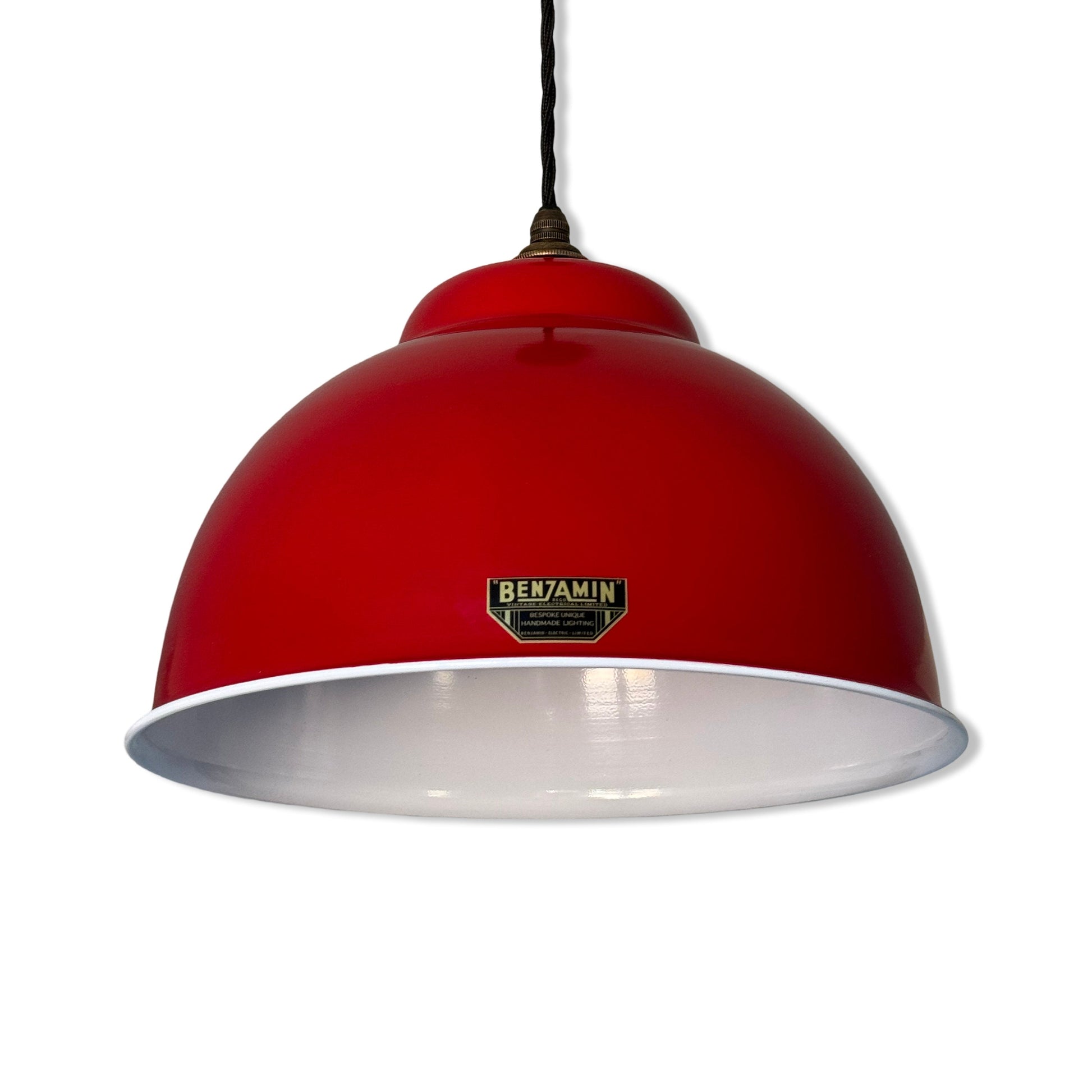 Morley XL ~ British Red Solid Steel Shade Pendant Set Light ~ 13 Inch