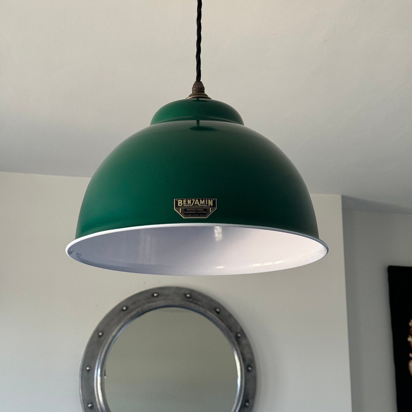 Morley XL ~ Racing Green Solid Steel Shade Pendant Set Light ~ 13 Inch