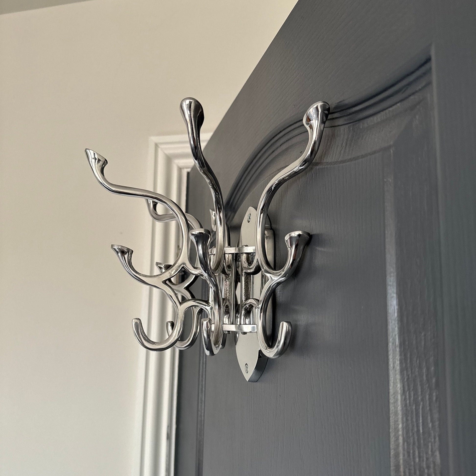 Metal Swivel Coat Rack | Polished Chrome Finish | Rustic | Handmade | Vintage Style | Art Deco