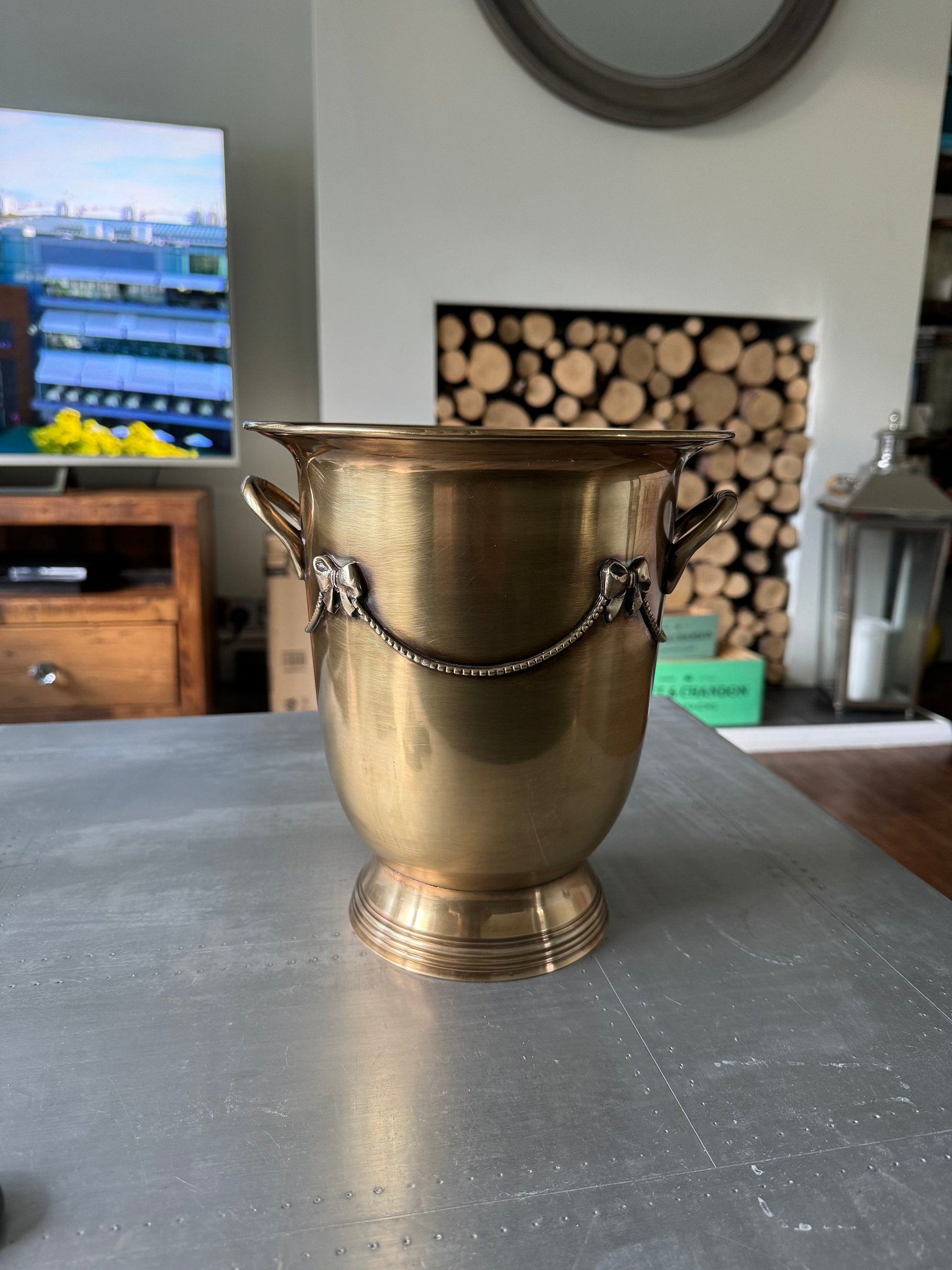 Solid Antique Brads Champagne Ice Bucket | Wine Cooler