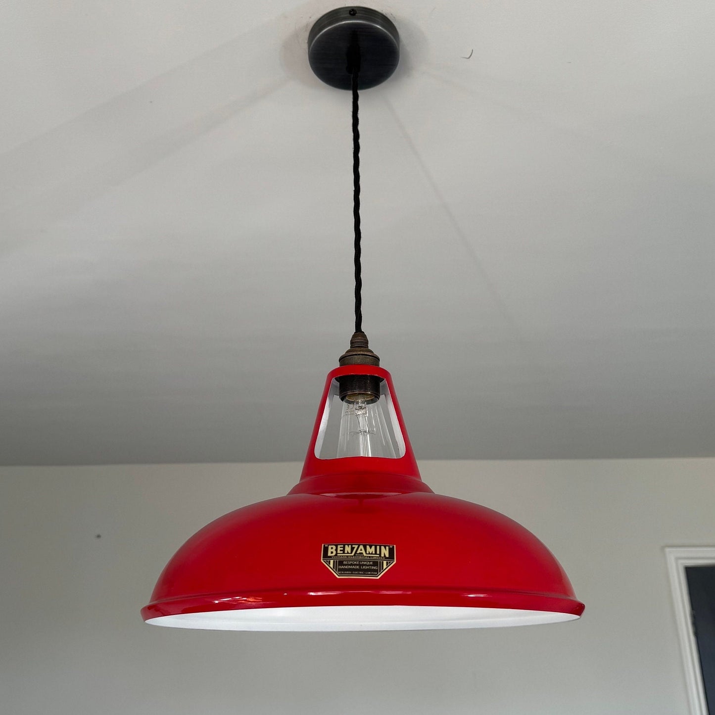 Cawston XL ~ British Red Solid Shade Slot Design Pendant Set Light ~ 14 Inch