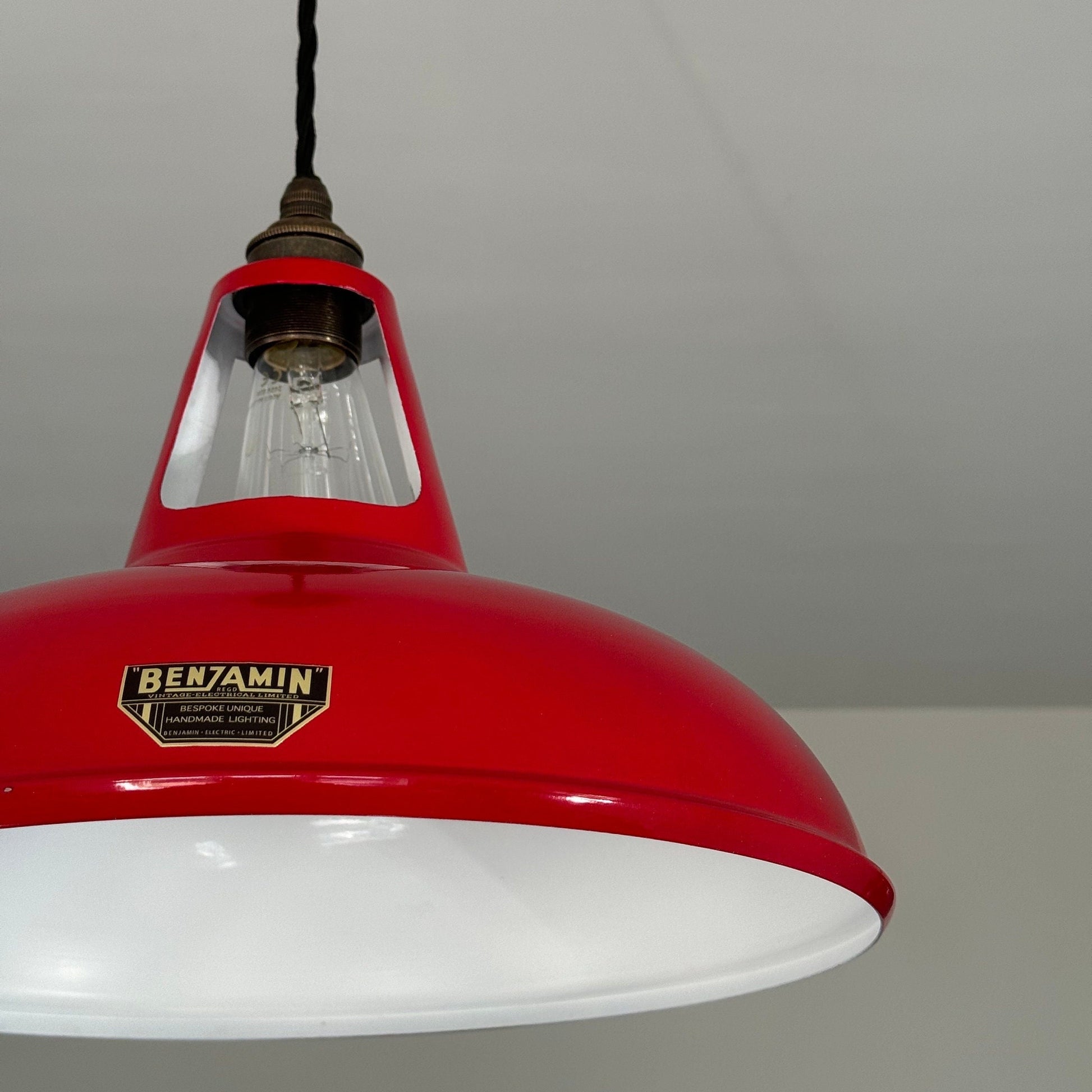 Cawston XL ~ British Red Solid Shade Slot Design Pendant Set Light ~ 14 Inch