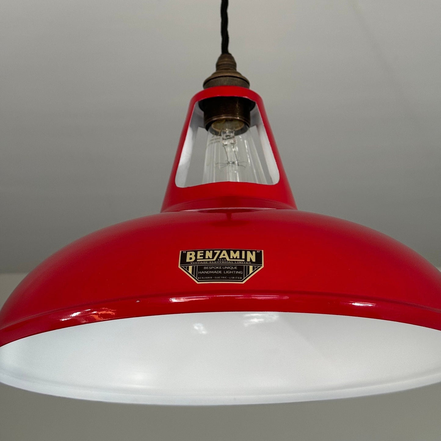 Cawston XL ~ British Red Solid Shade Slot Design Pendant Set Light ~ 14 Inch