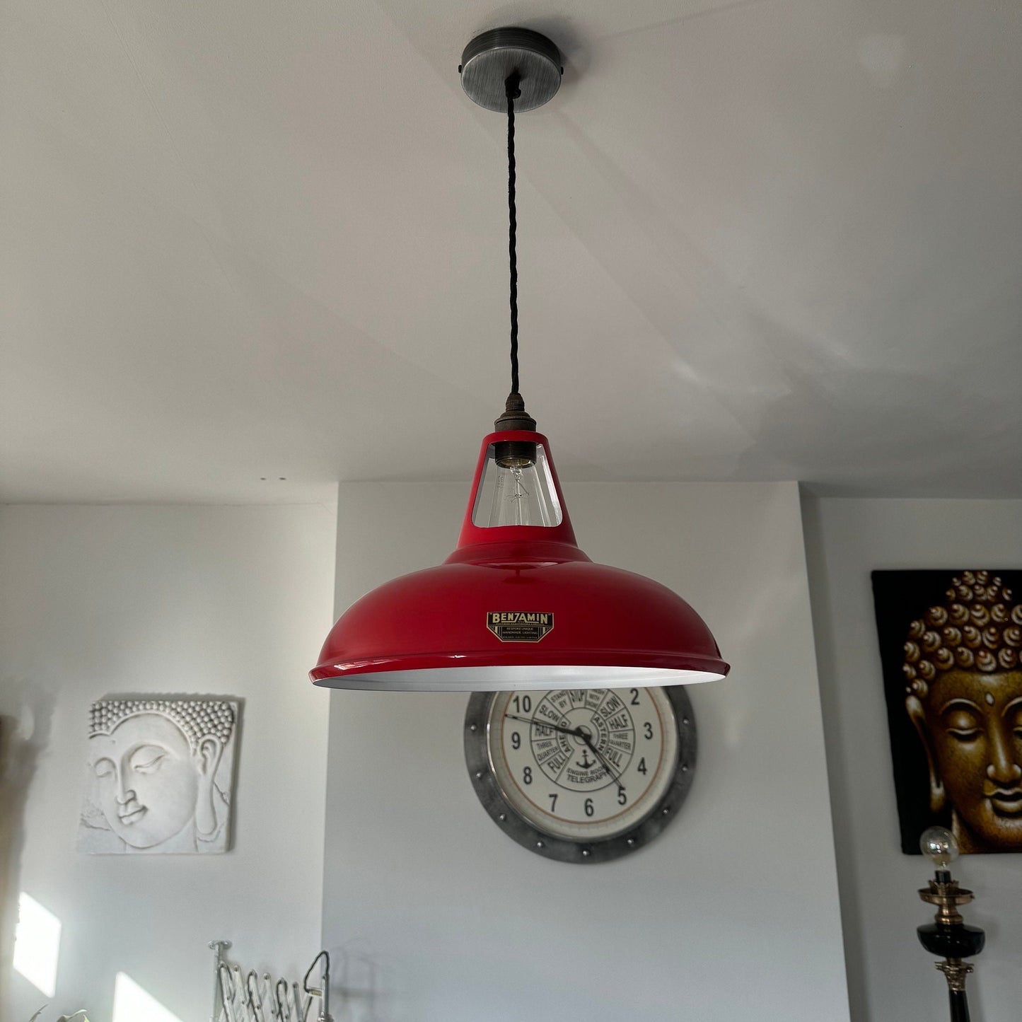 Cawston XL ~ British Red Solid Shade Slot Design Pendant Set Light ~ 14 Inch