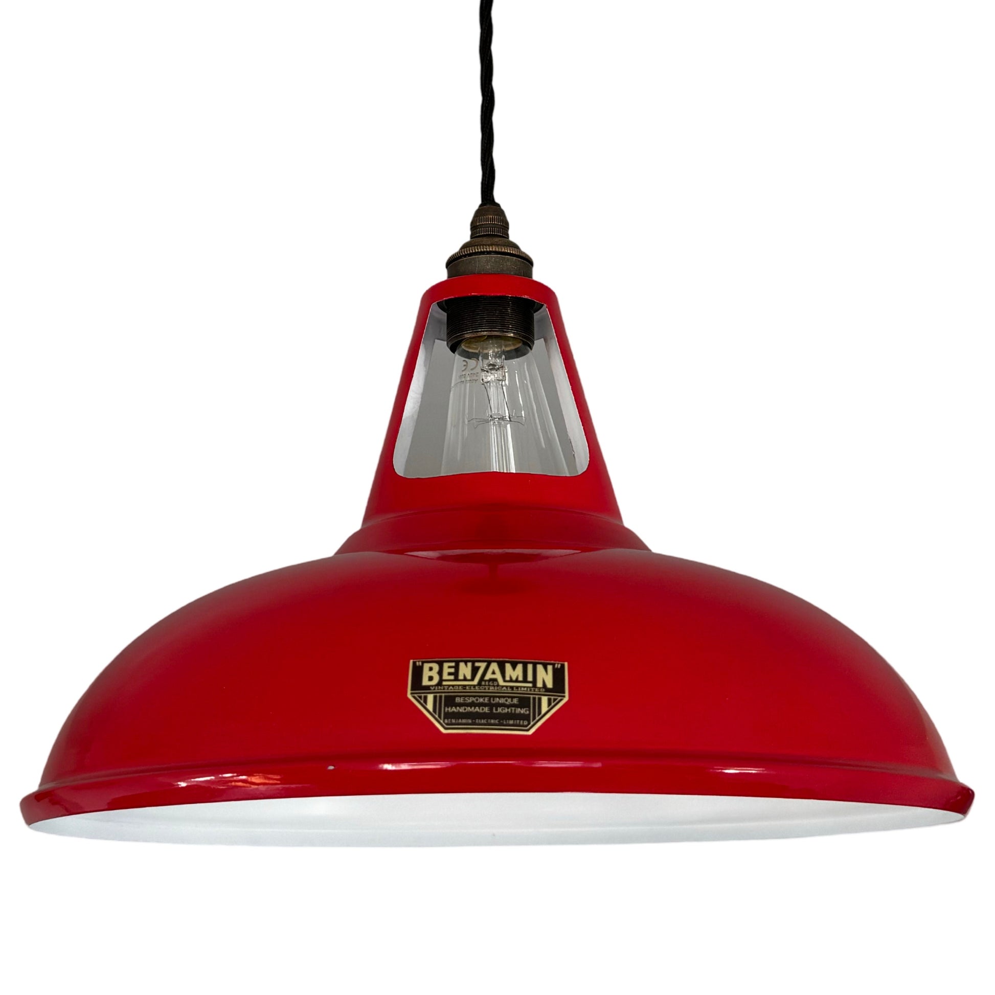 Cawston XL ~ British Red Solid Shade Slot Design Pendant Set Light ~ 14 Inch