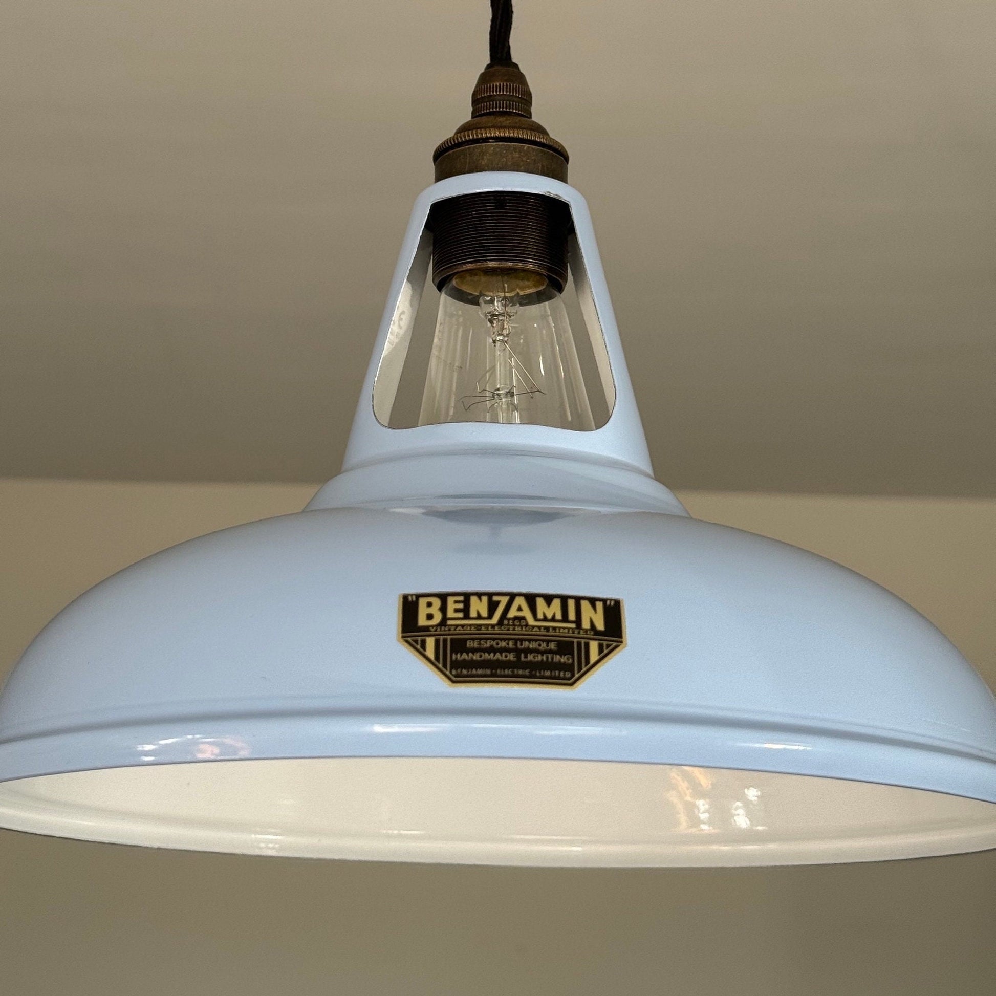 Cawston ~ Light Blue Solid Shade Slotted Design Pendant Set Light | Ceiling Dining Room | Kitchen Table | Vintage Filament Bulb 11 Inch