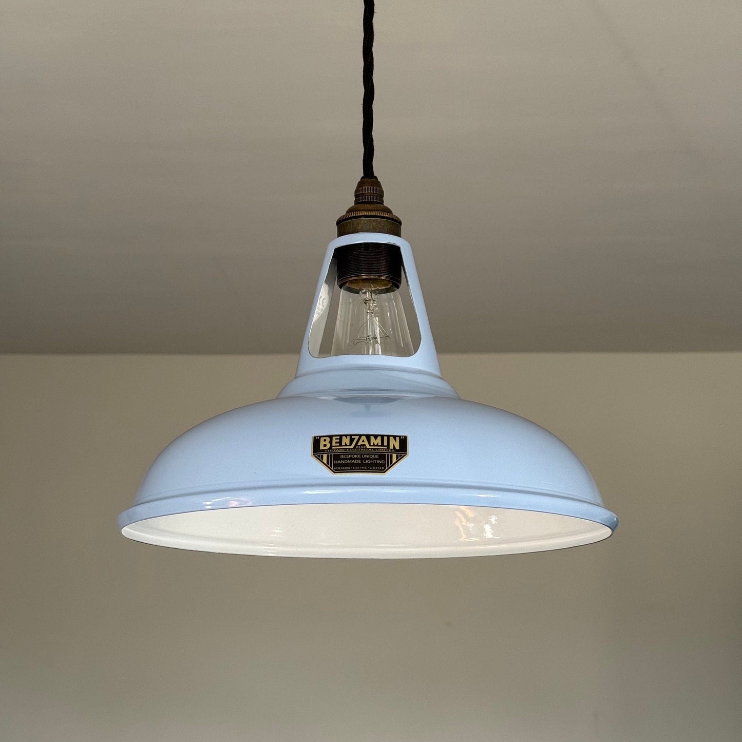 Cawston ~ Light Blue Solid Shade Slotted Design Pendant Set Light | Ceiling Dining Room | Kitchen Table | Vintage Filament Bulb 11 Inch