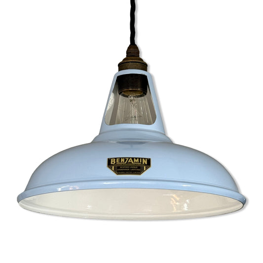 Cawston ~ Light Blue Solid Shade Slotted Design Pendant Set Light | Ceiling Dining Room | Kitchen Table | Vintage Filament Bulb 11 Inch