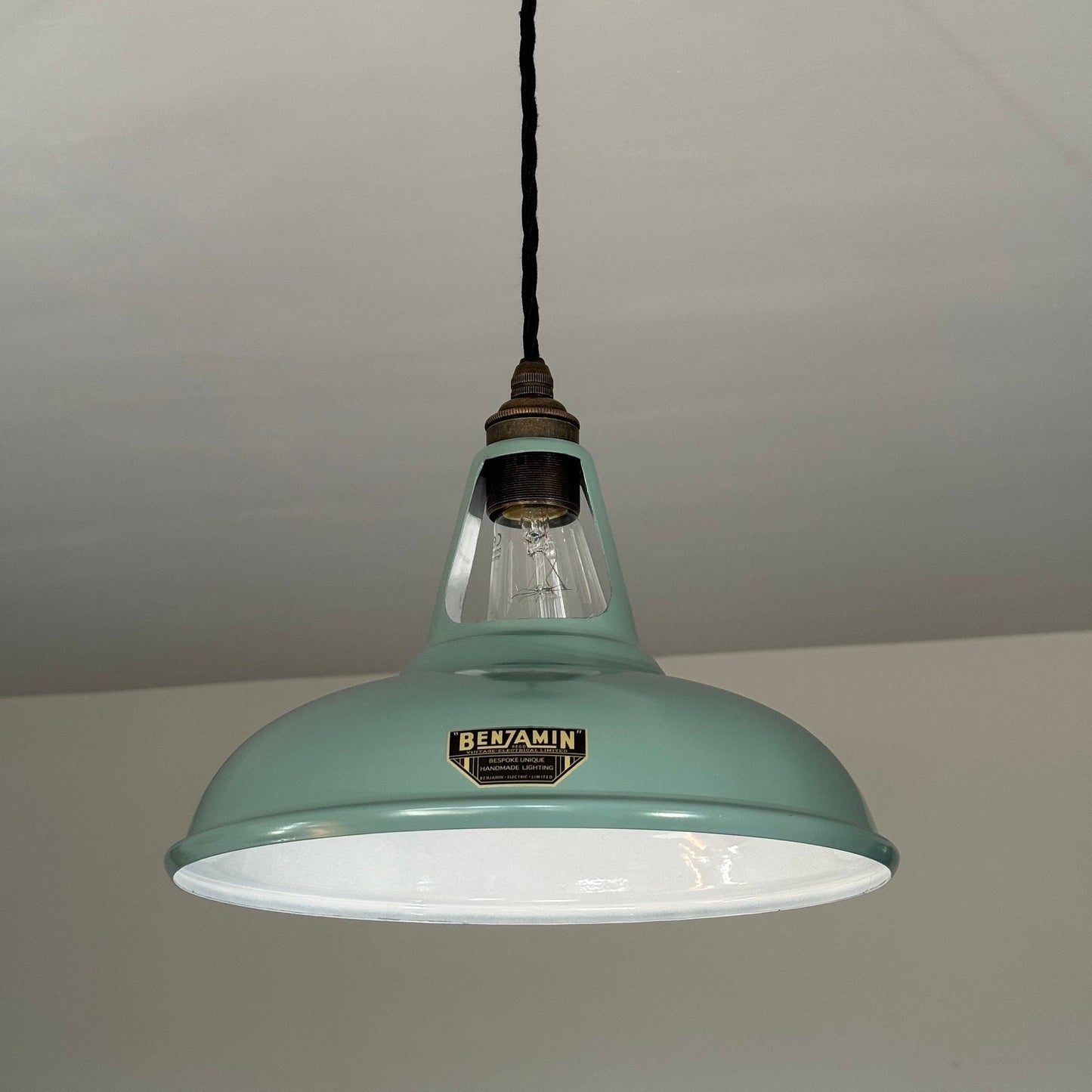 Cawston ~ Pistachio Green Solid Shade Slotted Design Pendant Set Light | Ceiling Dining Room | Kitchen Table | Vintage Filament Bulb 11 Inch