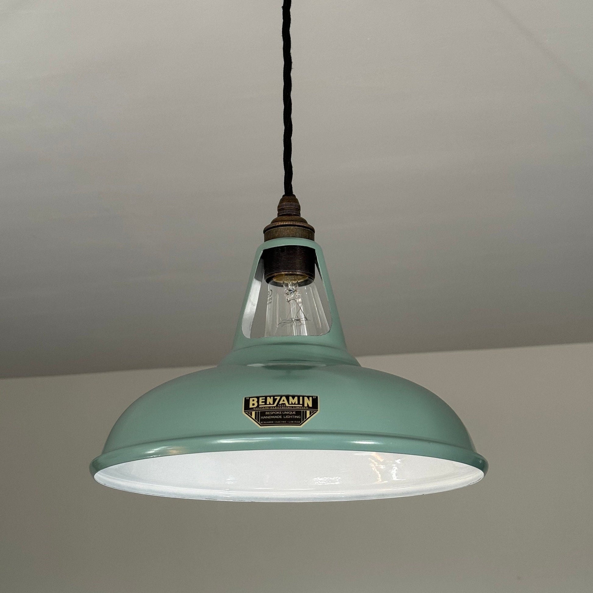 Cawston ~ Pistachio Green Solid Shade Slotted Design Pendant Set Light | Ceiling Dining Room | Kitchen Table | Vintage Filament Bulb 11 Inch