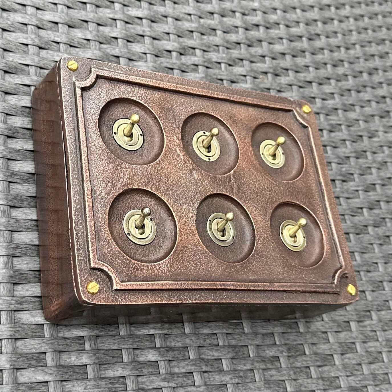 6 Gang 2 Way Antique Copper Solid Cast Metal Conduit Light Switch Industrial - BS EN Vintage Crabtree 1950’s Style