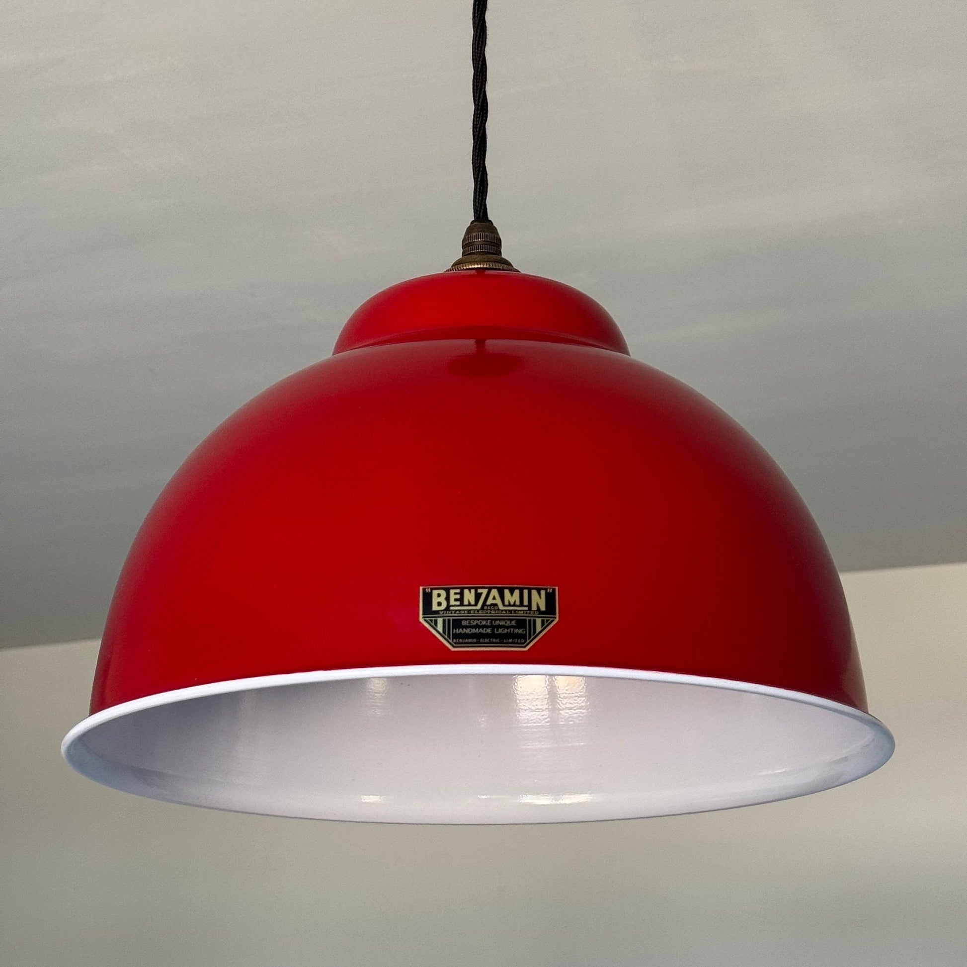 Morley XL ~ British Red Solid Steel Shade Pendant Set Light ~ 13 Inch