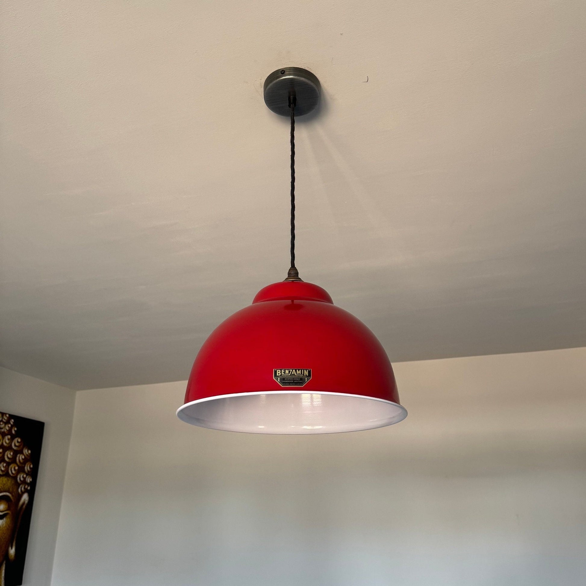 Morley XL ~ British Red Solid Steel Shade Pendant Set Light ~ 13 Inch