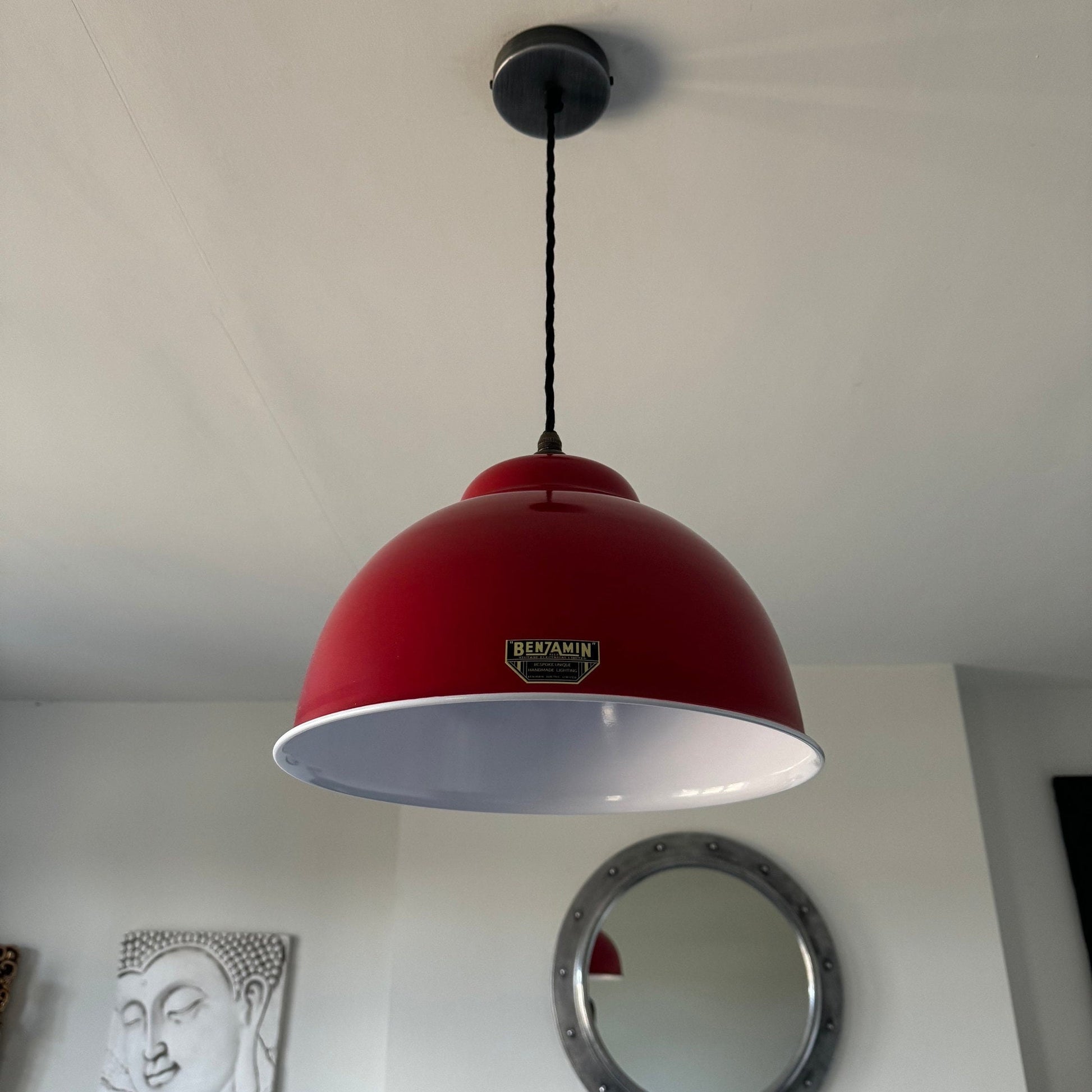 Morley XL ~ British Red Solid Steel Shade Pendant Set Light ~ 13 Inch