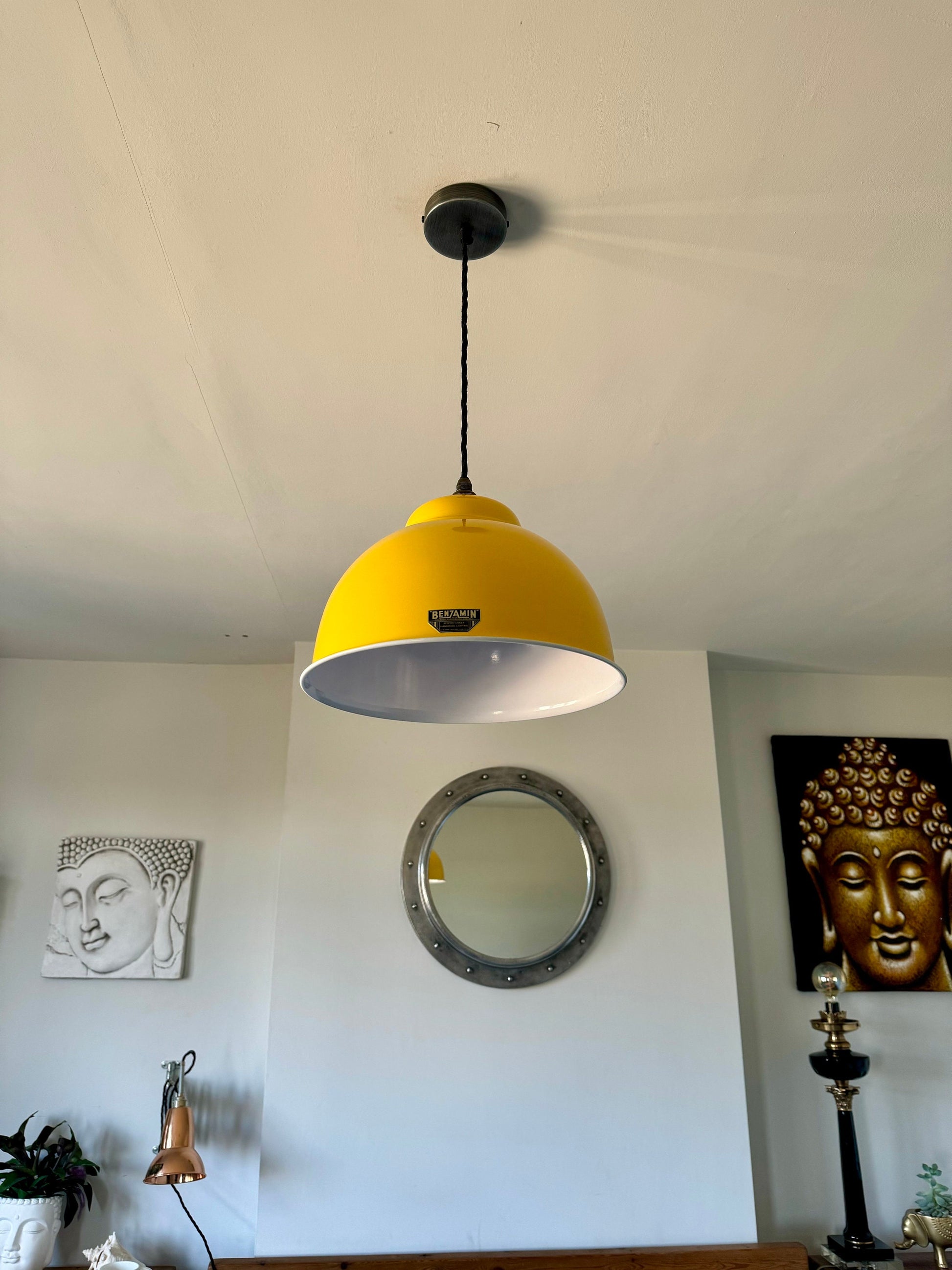 Morley XL ~ Summer Yellow Solid Steel Shade Pendant Set Light ~ 13 Inch