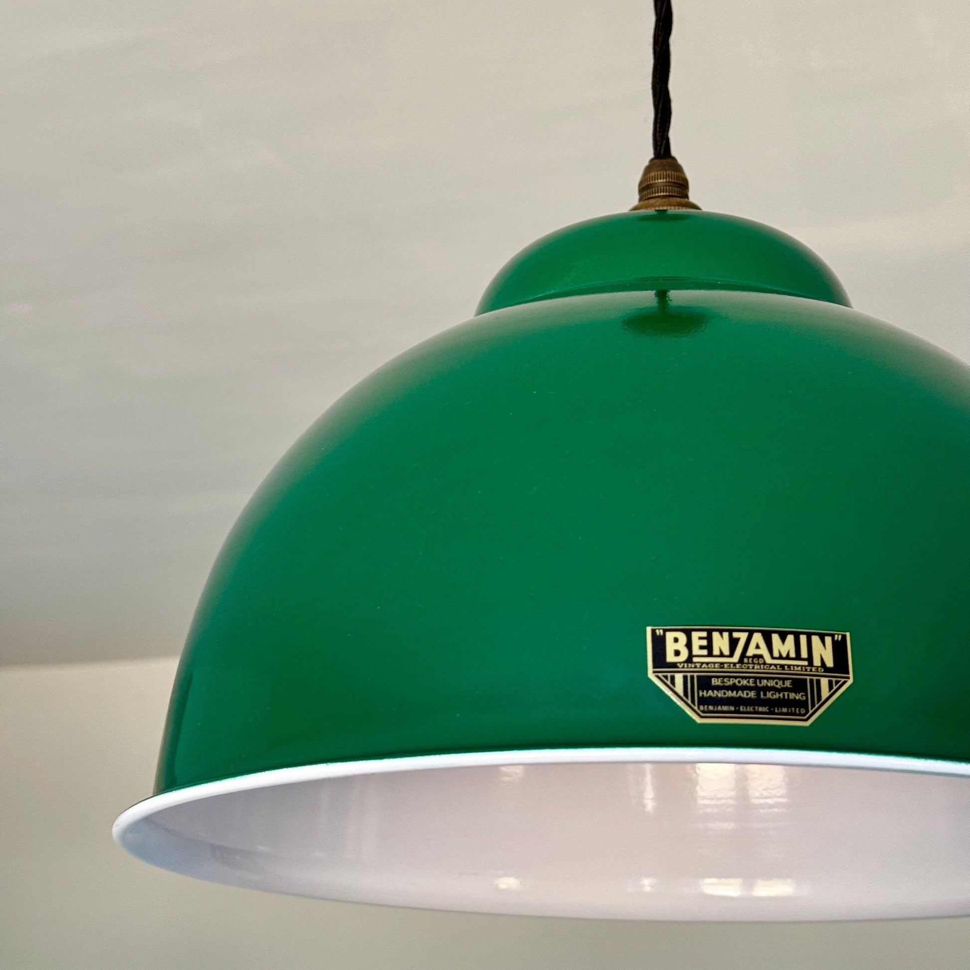 Morley XL ~ Racing Green Solid Steel Shade Pendant Set Light ~ 13 Inch