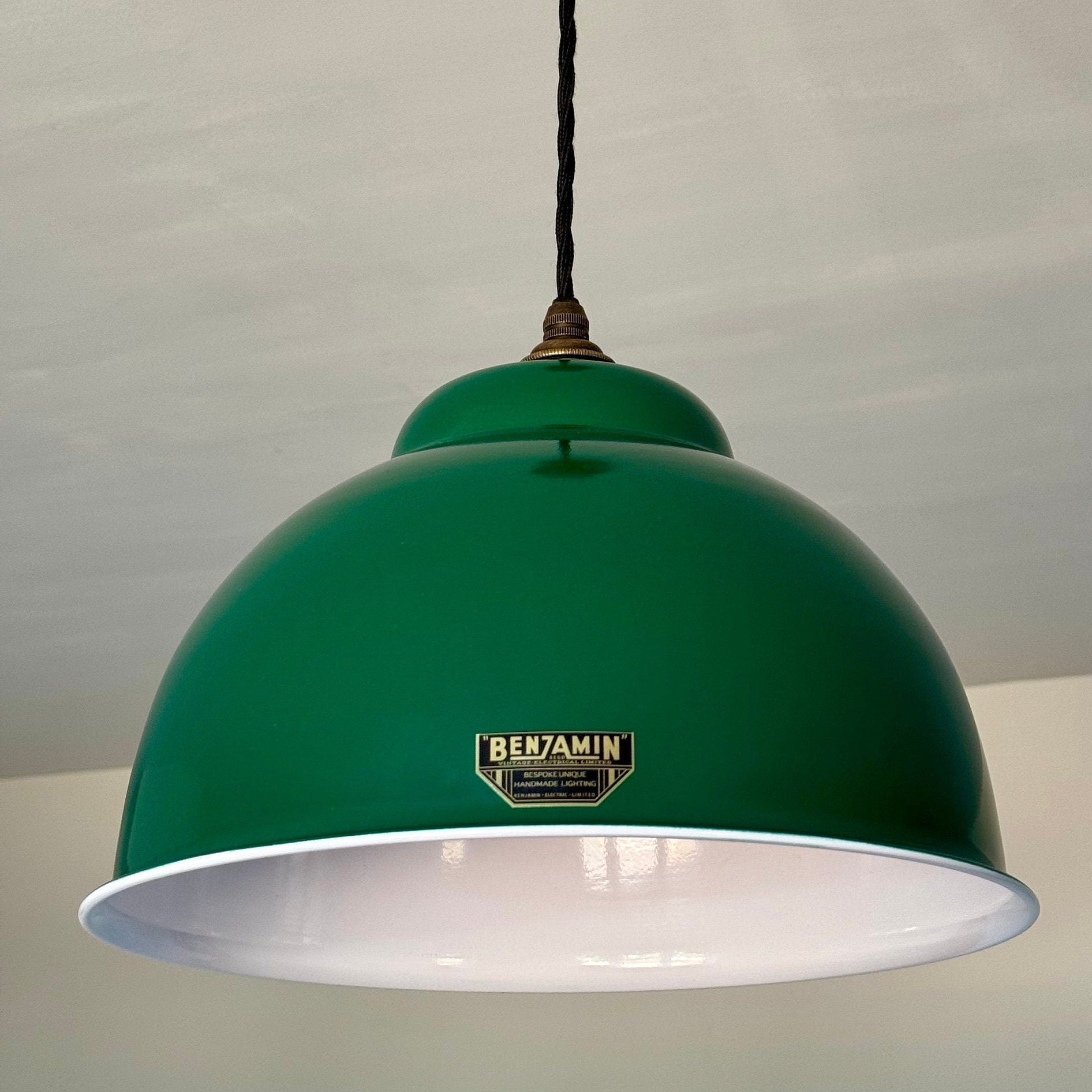 Morley XL ~ Racing Green Solid Steel Shade Pendant Set Light ~ 13 Inch