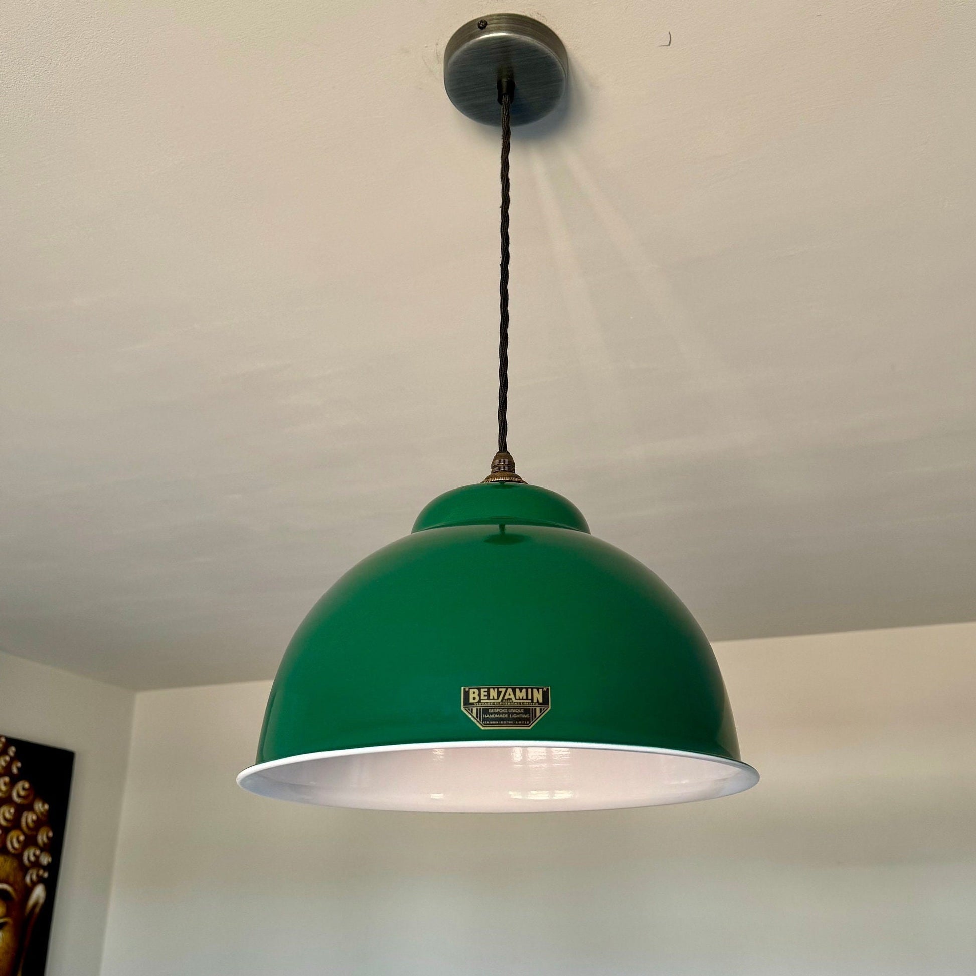 Morley XL ~ Racing Green Solid Steel Shade Pendant Set Light ~ 13 Inch