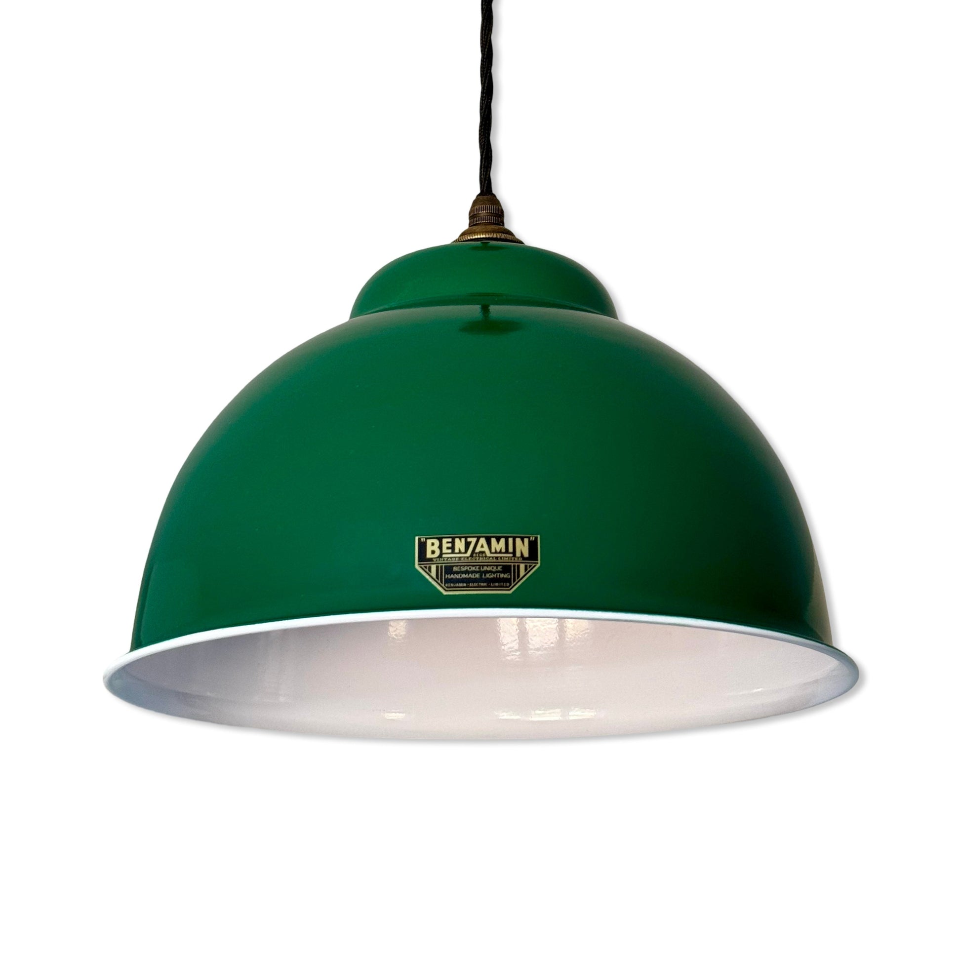 Morley XL ~ Racing Green Solid Steel Shade Pendant Set Light ~ 13 Inch