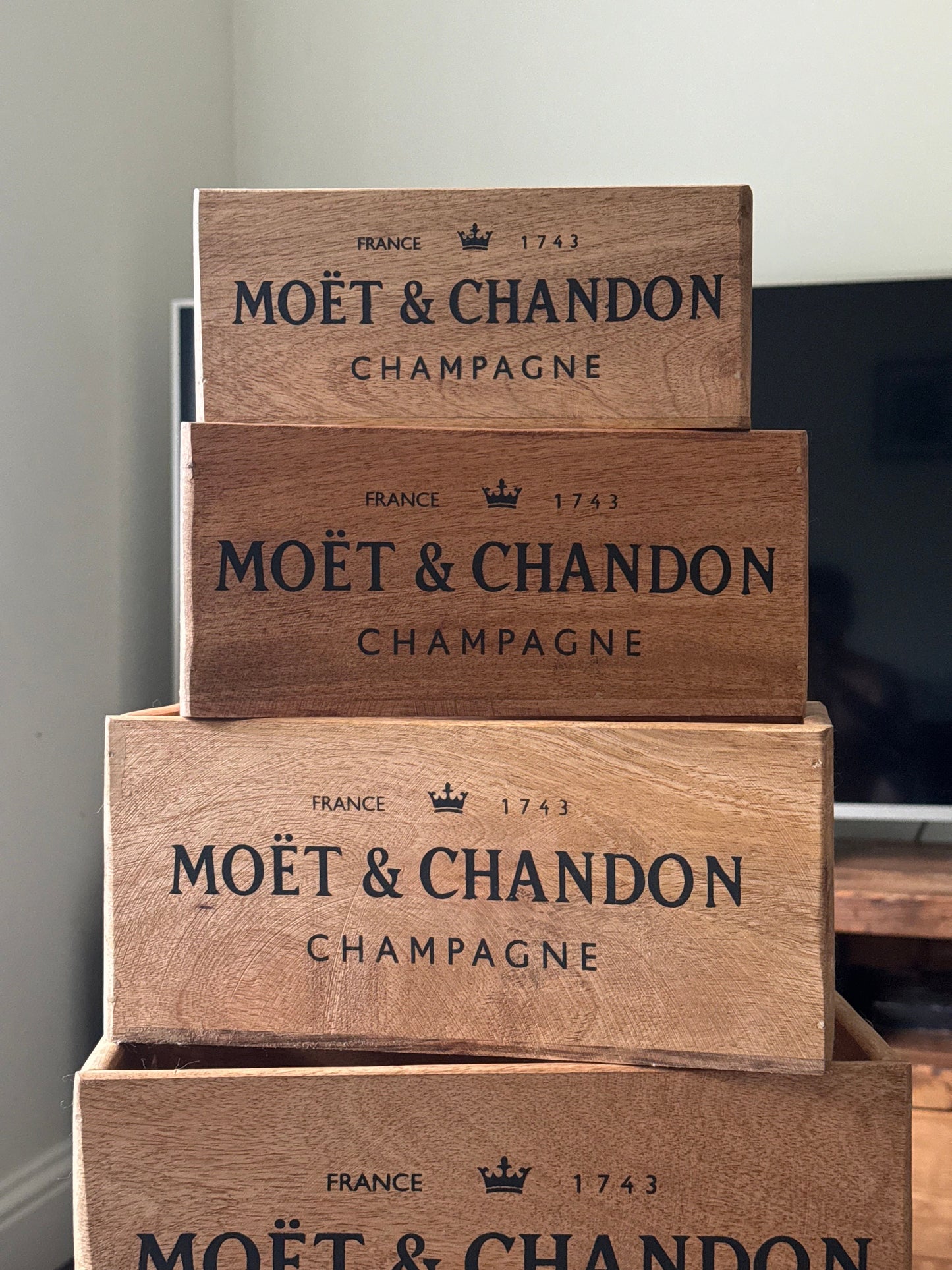 Storage Wooden Boxes Moët & Chandon Champagne Crates Natural Finish