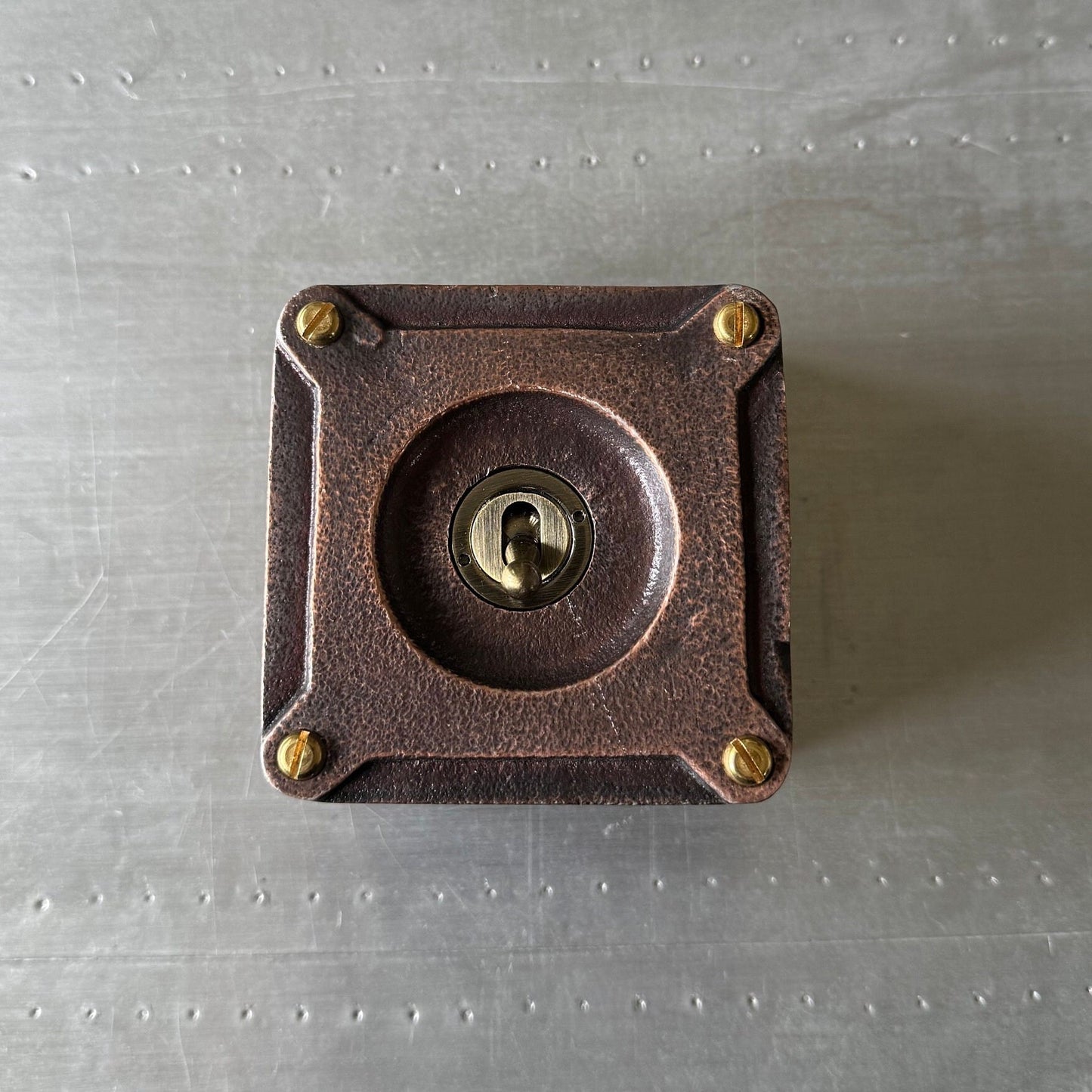 Single Gang Antique Copper Solid Cast Metal Conduit Light Switch Industrial 2 Way - BS EN Approved Vintage Crabtree 1950’s Style