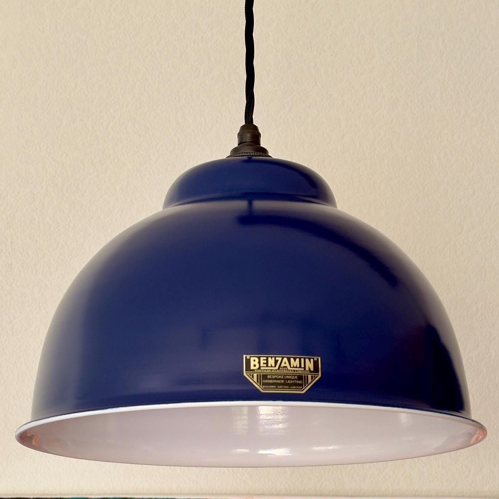 Morely XL ~ 3 x Royal Blue Lampshade Pendant Set Wooden Track Light | Dining Room | Kitchen Table